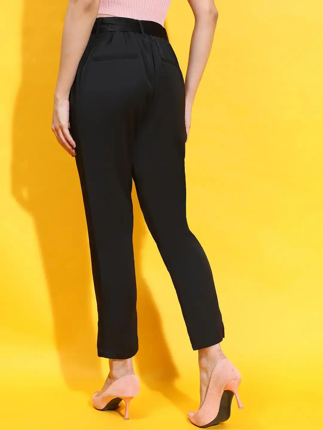 Enchant Black Elasticated Tie-Knotted Women Trouser - Image 5