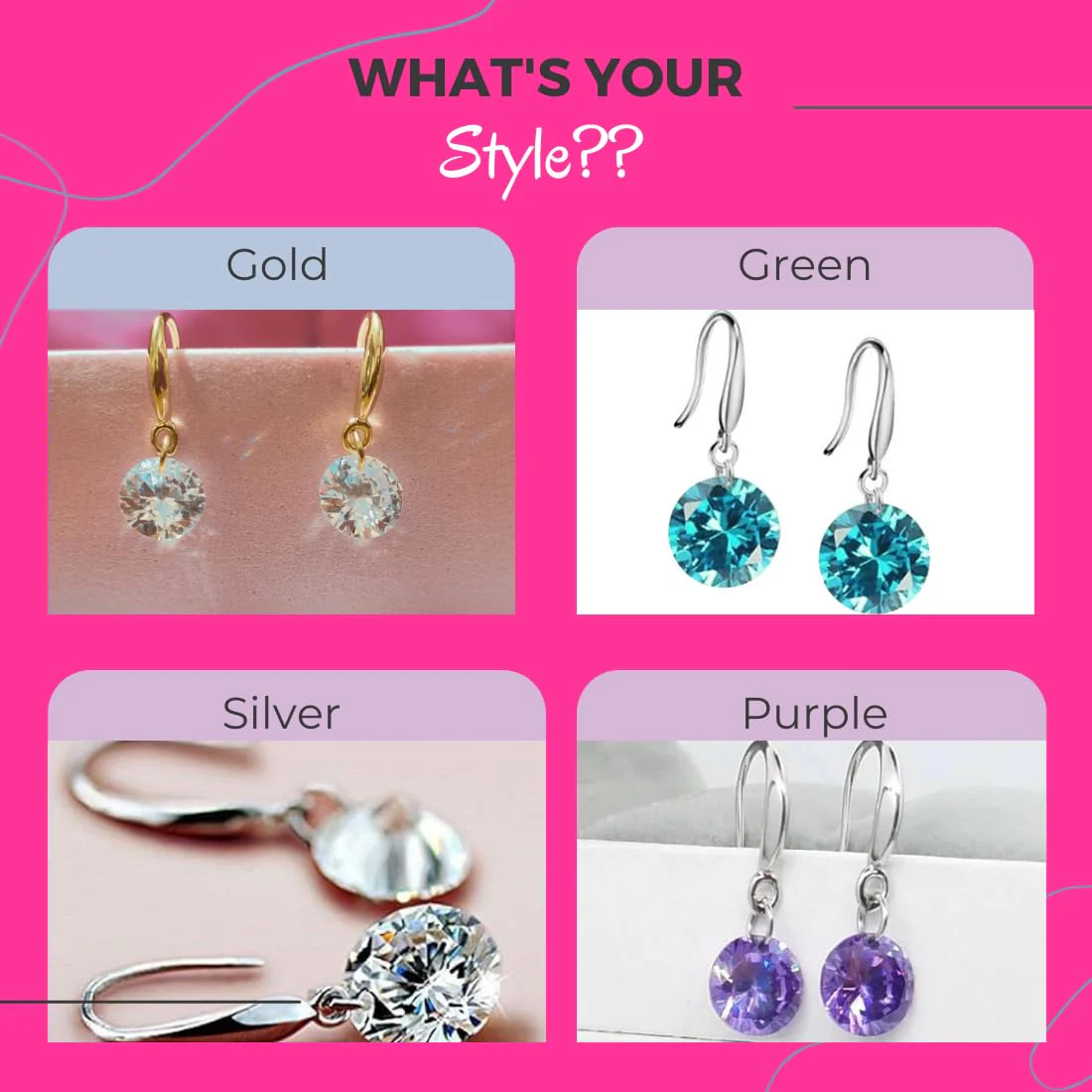 Enchanting Light Weight Cubic Zircon Crystal Drop Earrings For Women And Girls, For Daily Use, Office Use (Green, Purple, Gold & Silver) - Image 3