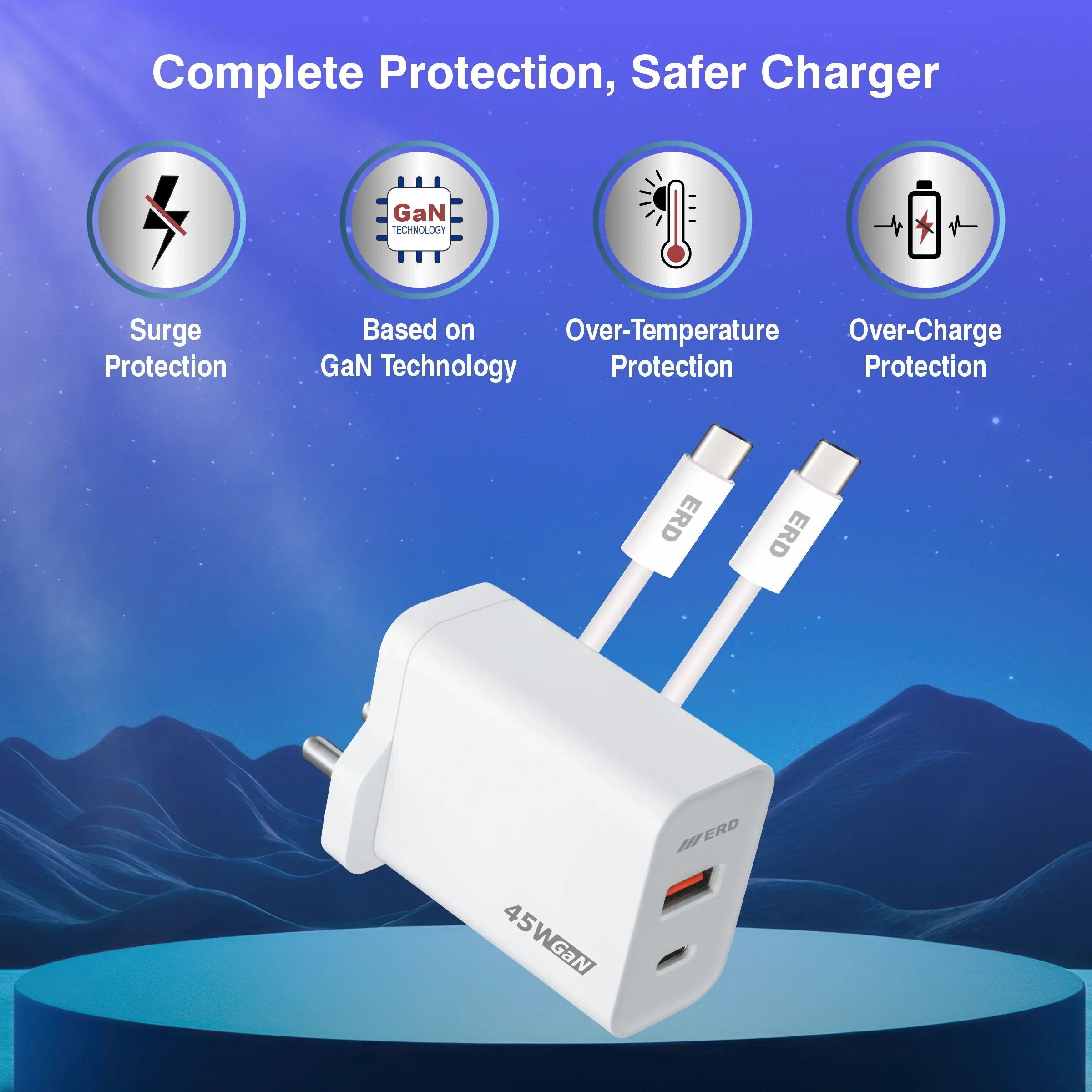 ERD TC-145 GaN Charger With USB-C To C Cable, 45W - Image 3