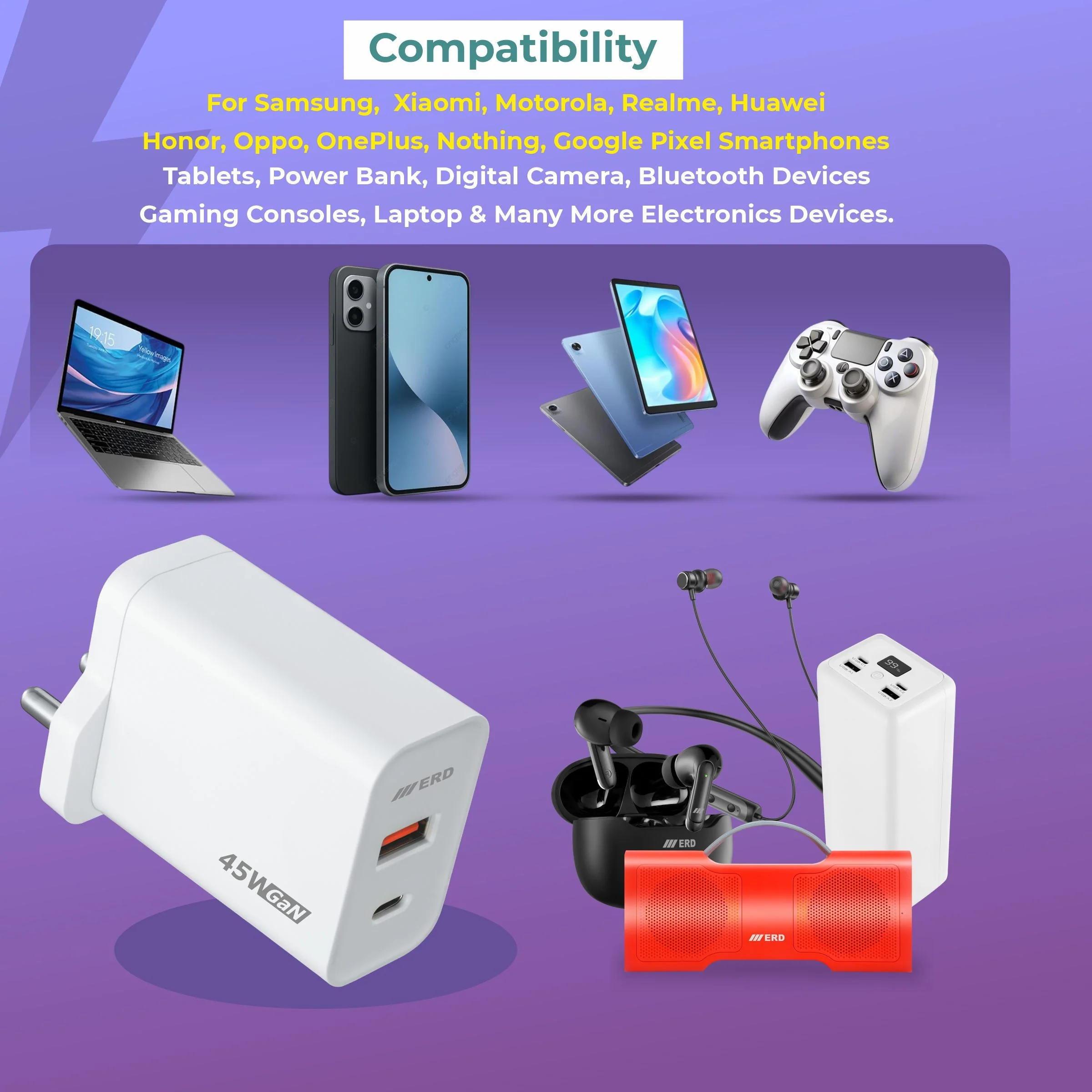 ERD TC-145 GaN Charger With USB-C To C Cable, 45W - Image 6