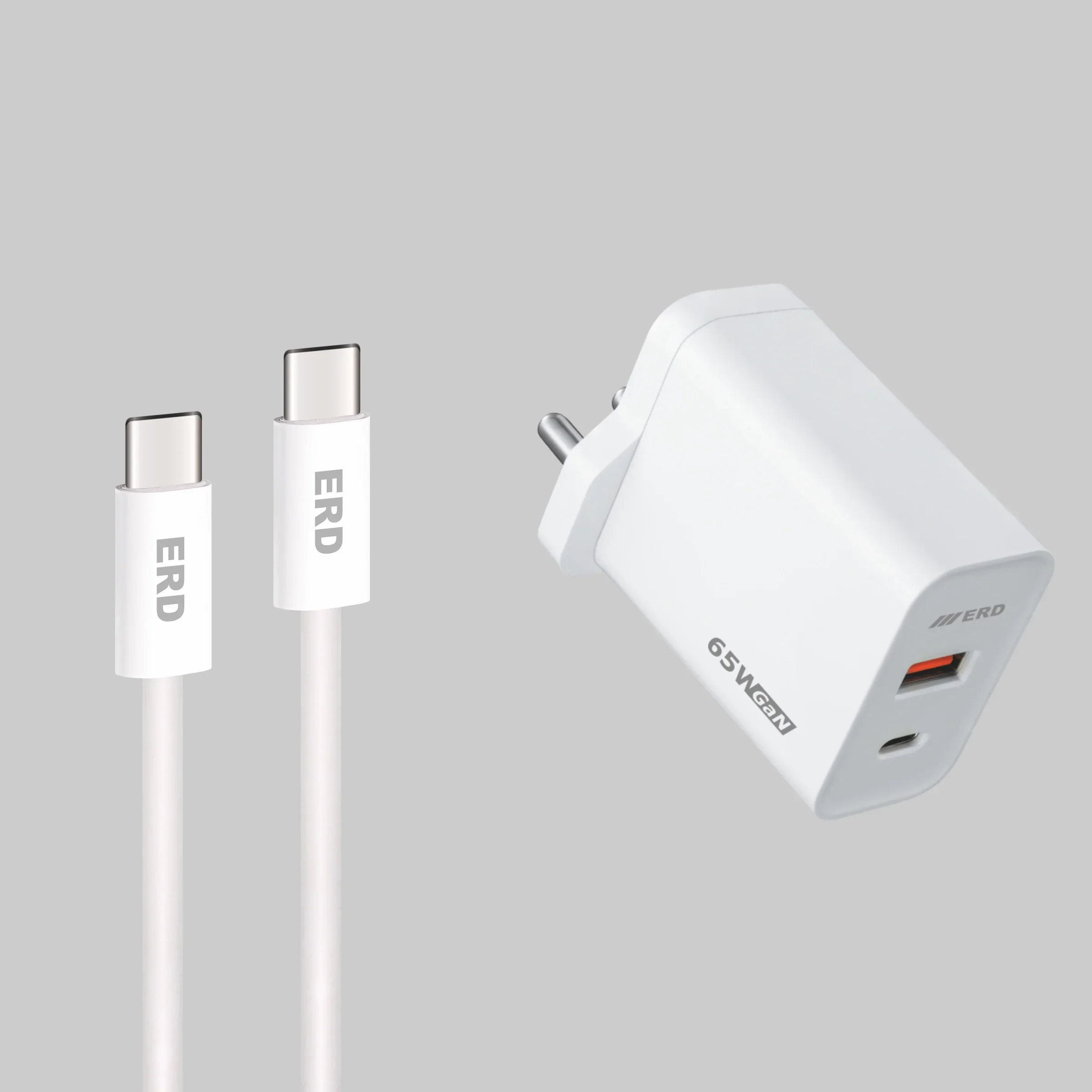 ERD TC-146 GaN CHARGER WITH USB-C TO C PD WHT 65W
