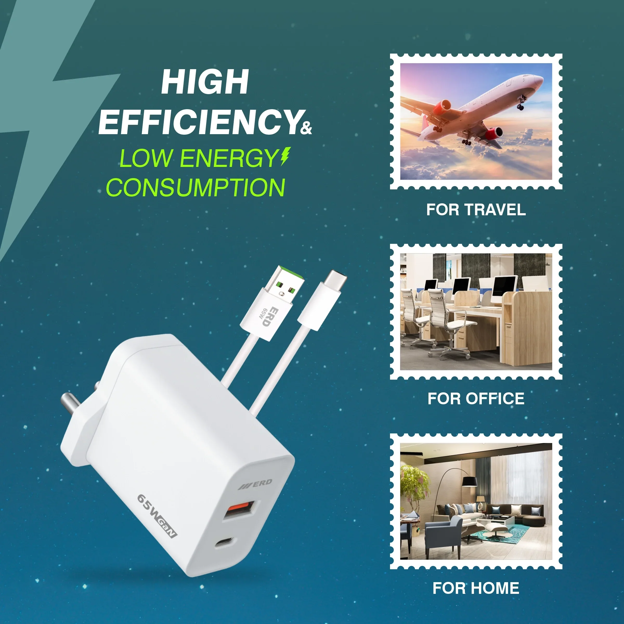 ERD TC-161 USB-A GaN Charger With USB-C Cable, 45W - Image 6