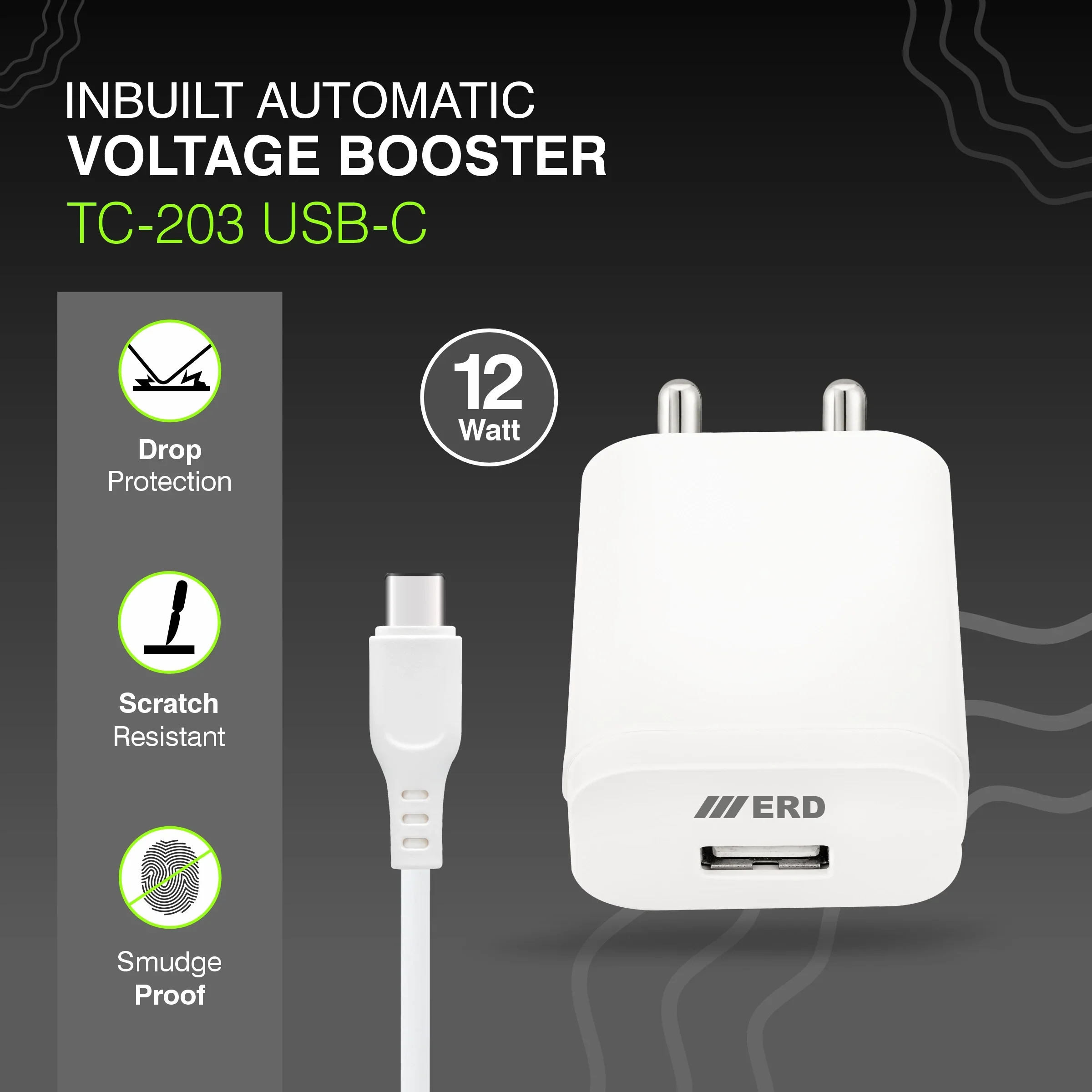 ERD TC-203 CHARGER + USB C WHITE 12W - Image 3
