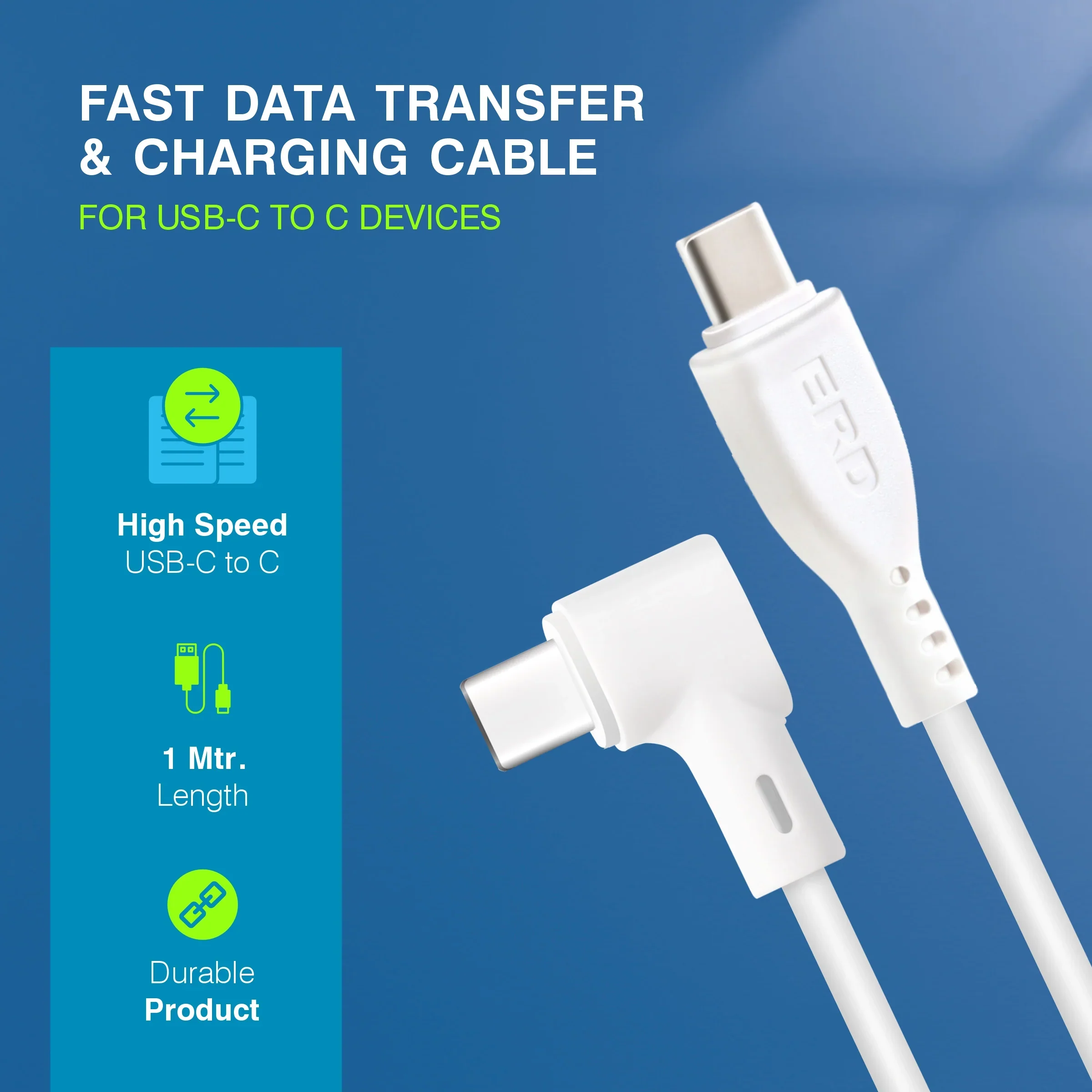 ERD UC-122 USB-C To C L-Shape Data Cable-65W - Image 3