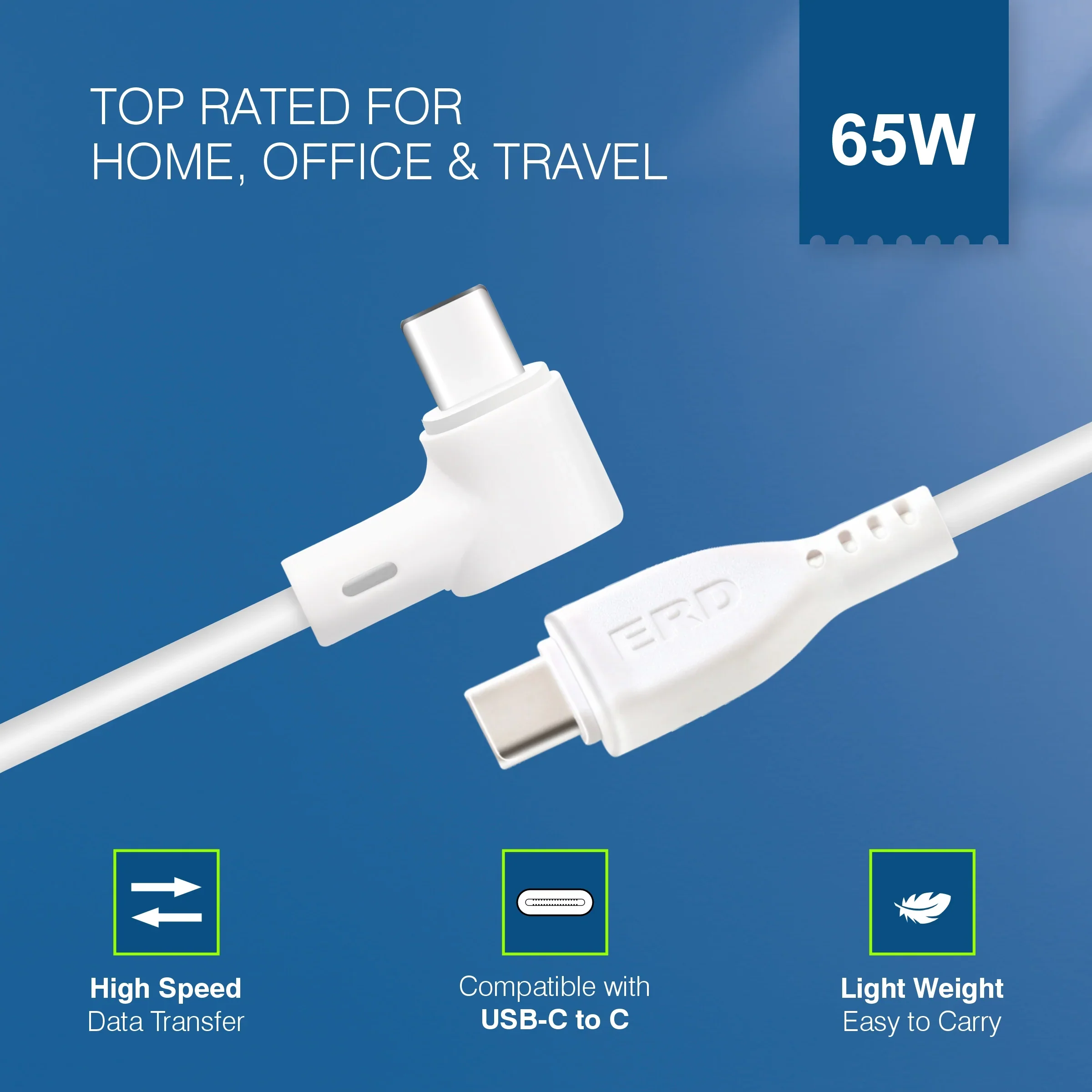 ERD UC-122 USB-C To C L-Shape Data Cable-65W - Image 6