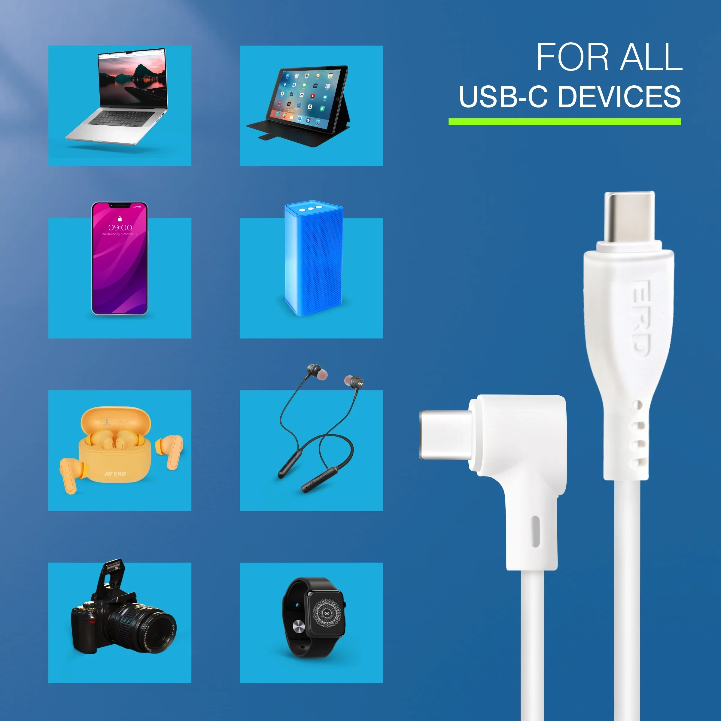 ERD UC-122 USB-C To C L-Shape Data Cable-65W - Image 7