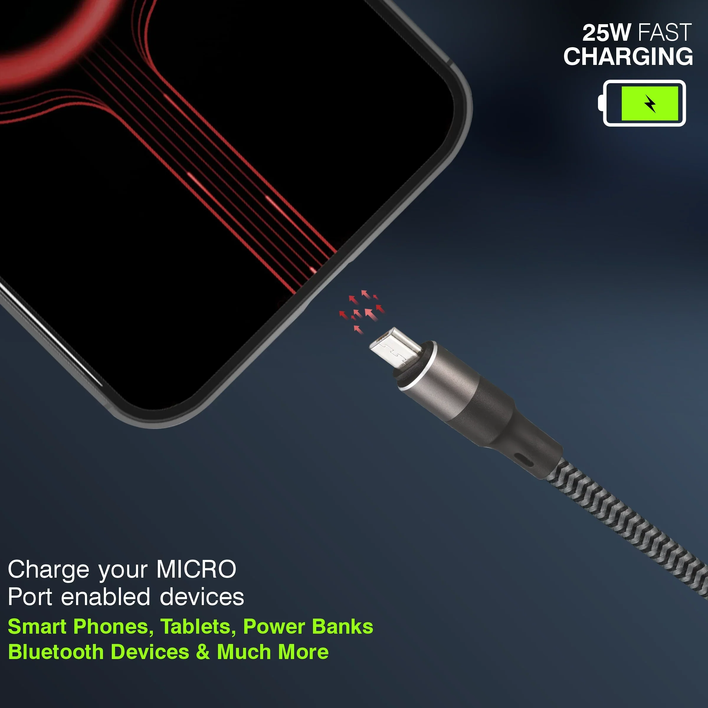 ERD UC-195 Micro USB Metal Braided Data Cable-25W - Image 5