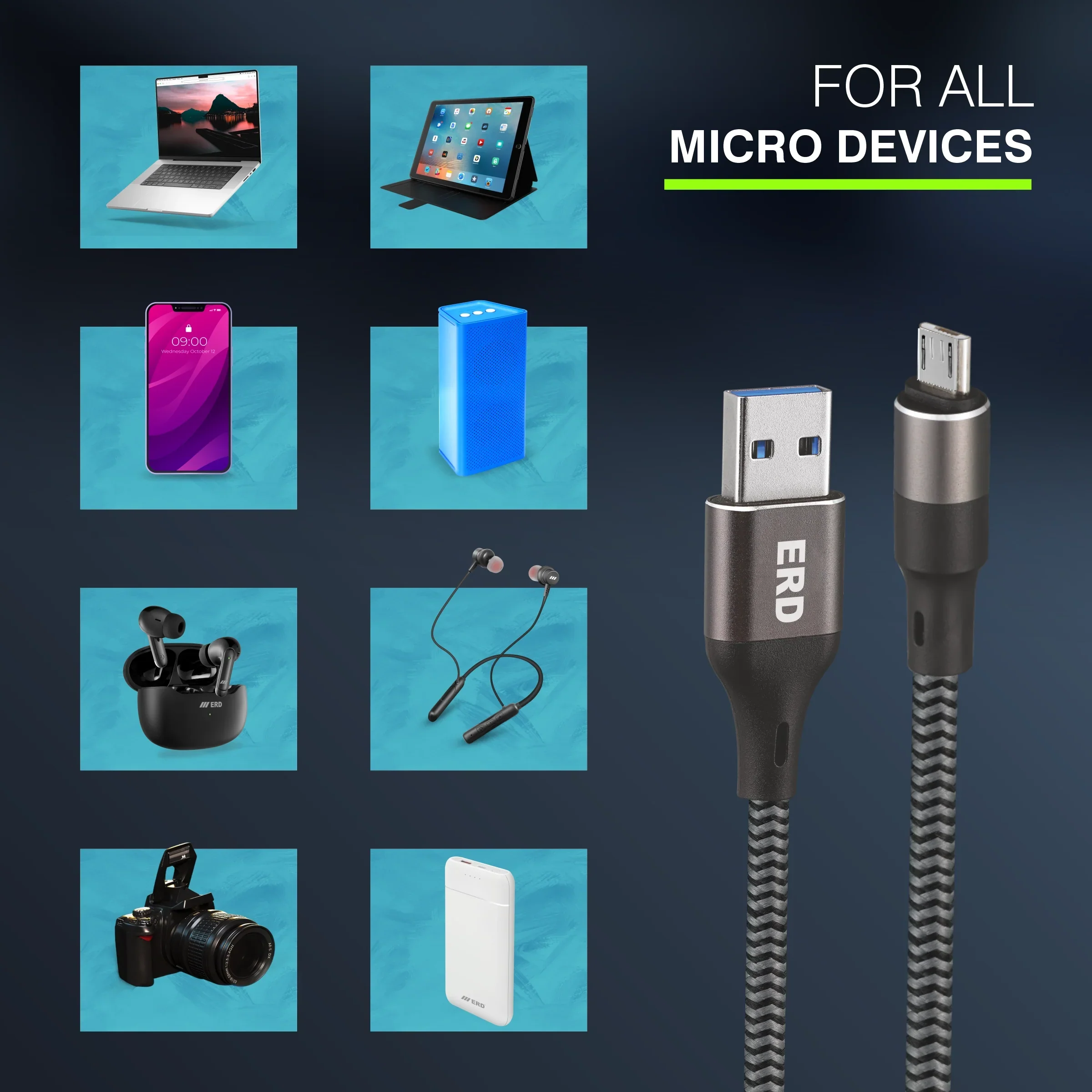 ERD UC-195 Micro USB Metal Braided Data Cable-25W - Image 7