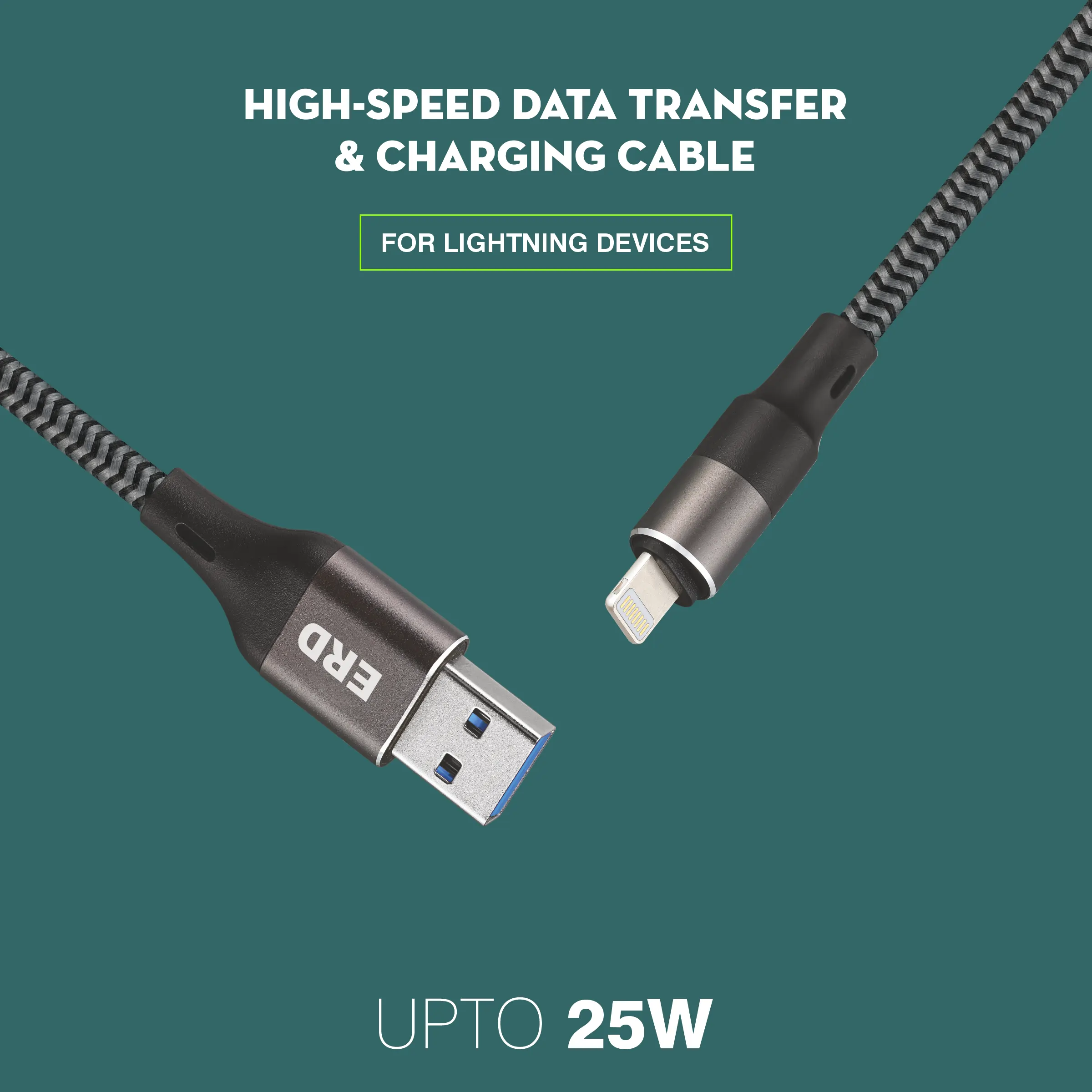 ERD UC-196 Lightning Metal Braided Data Cable-25W - Image 3