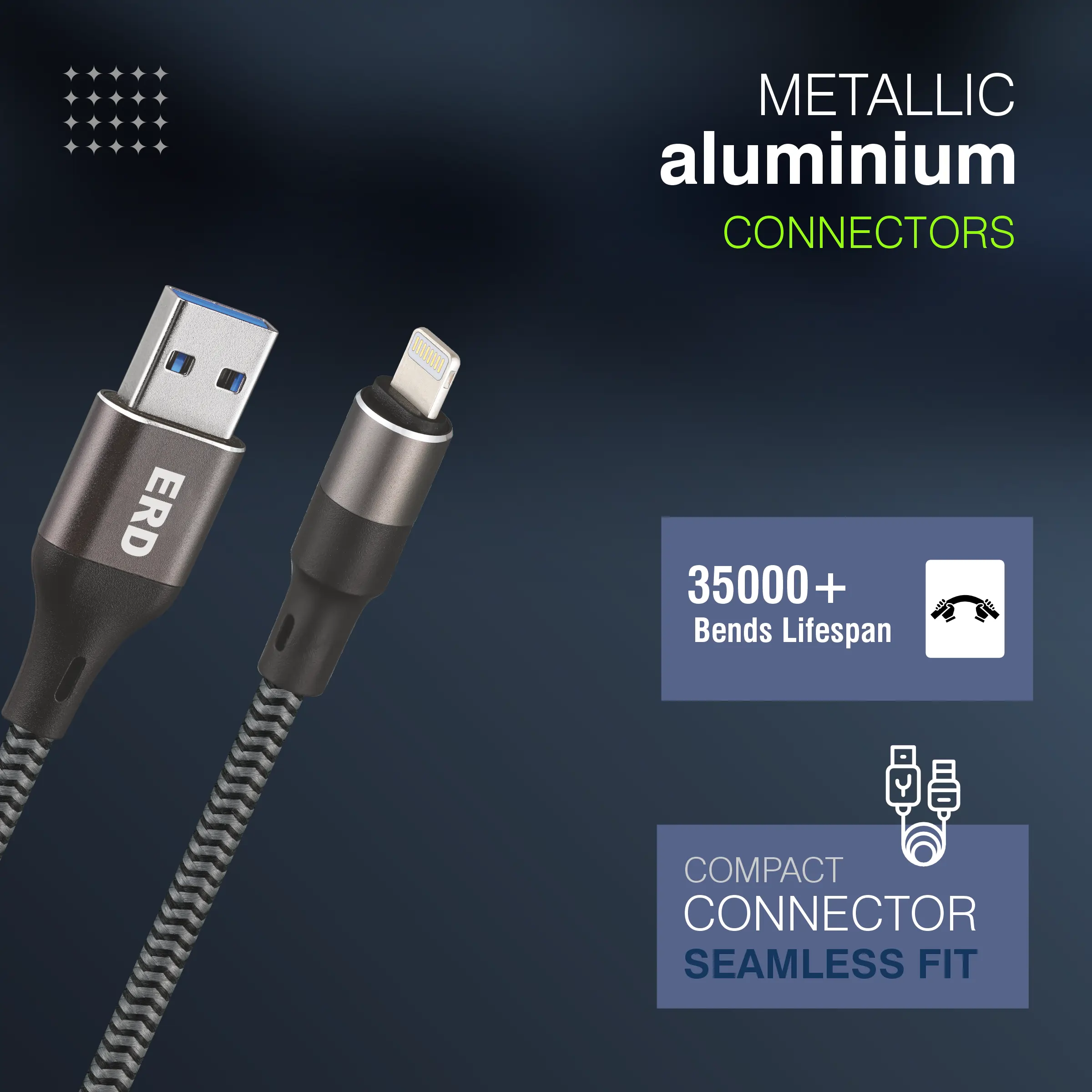 ERD UC-196 Lightning Metal Braided Data Cable-25W - Image 6