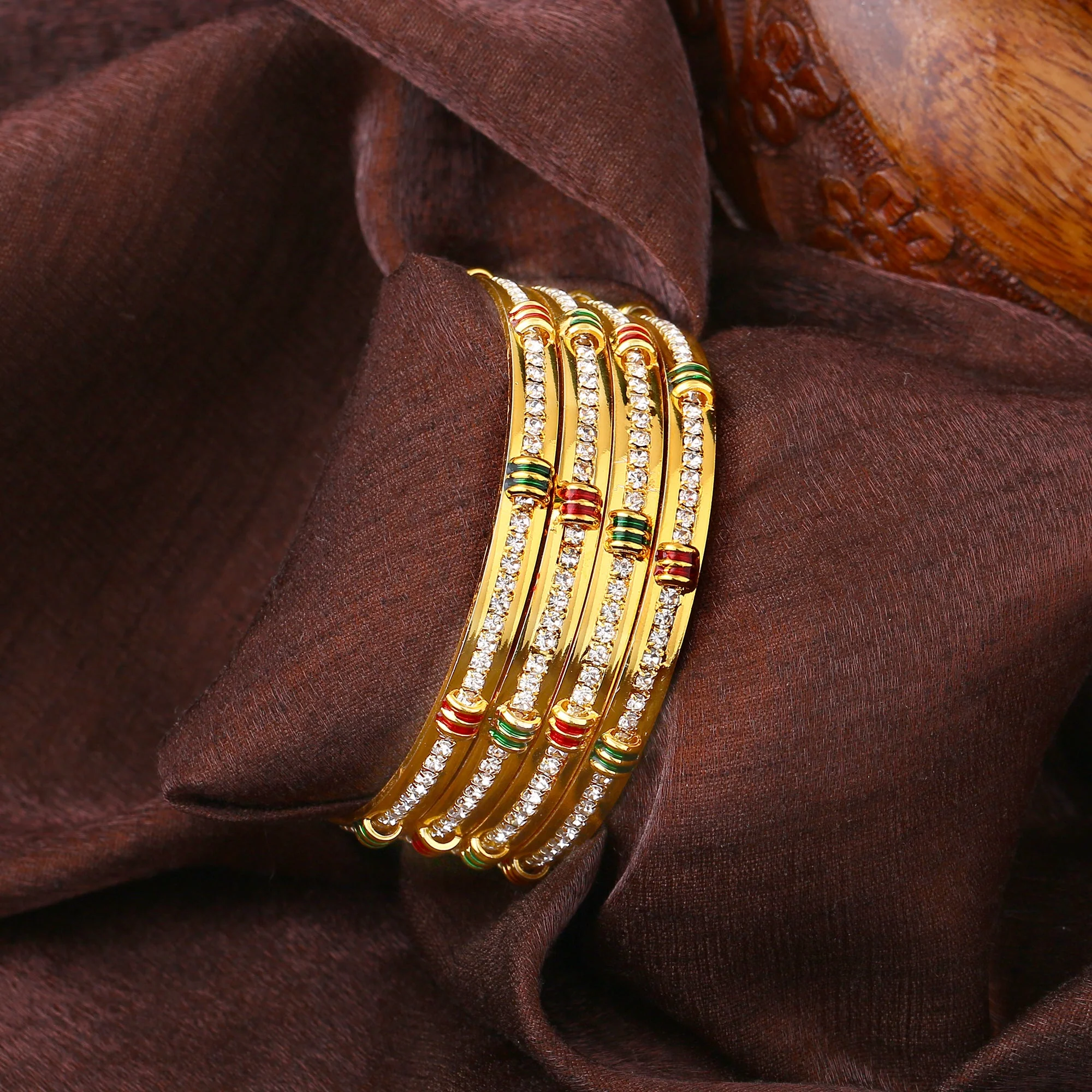 Estele Gold Plated Alluring Bangle Set With Crystals For Women - Image 8