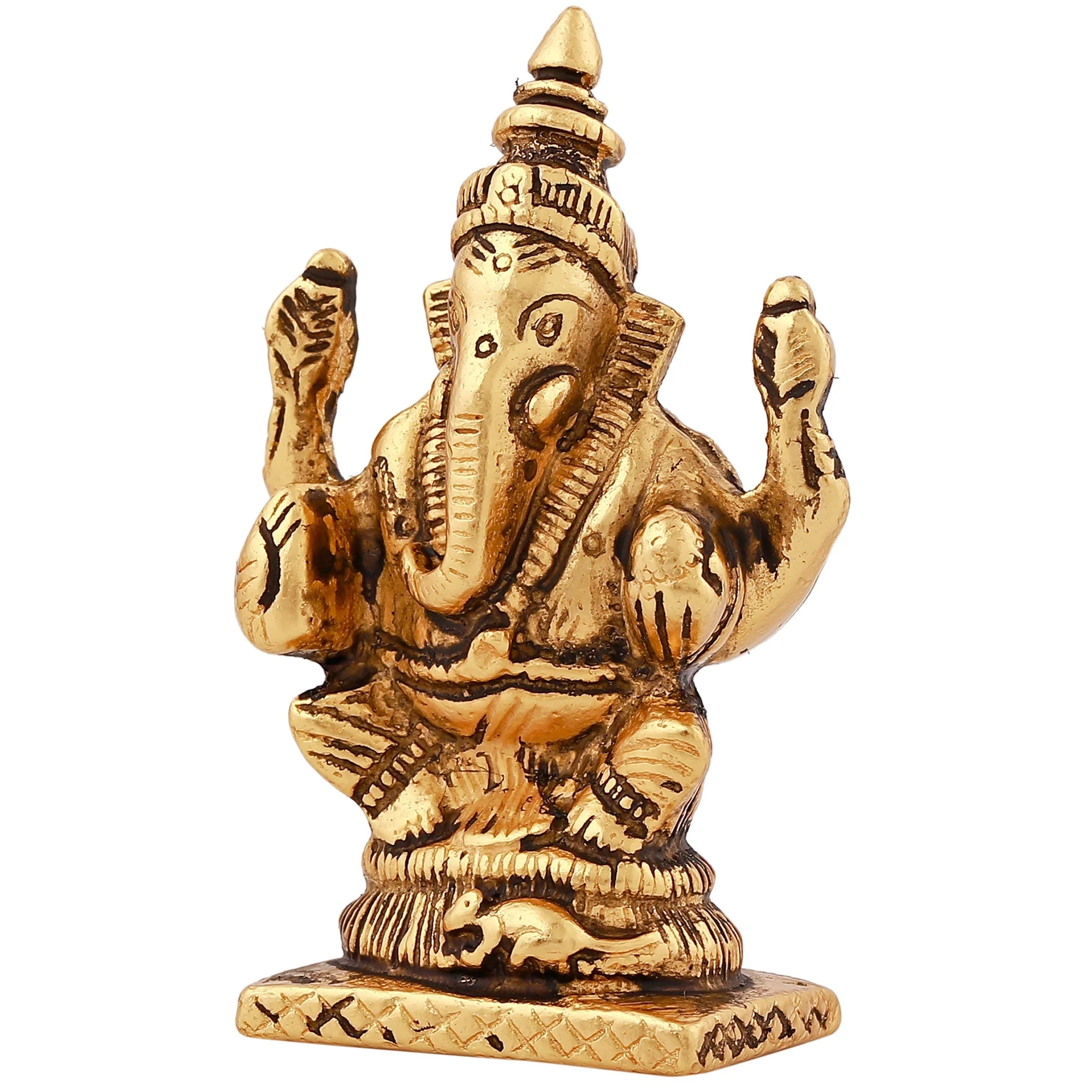 Estele Gold Plated Antique God Of Wisdom Lord Ganesh Idol For Home/Office Decors. - Image 3