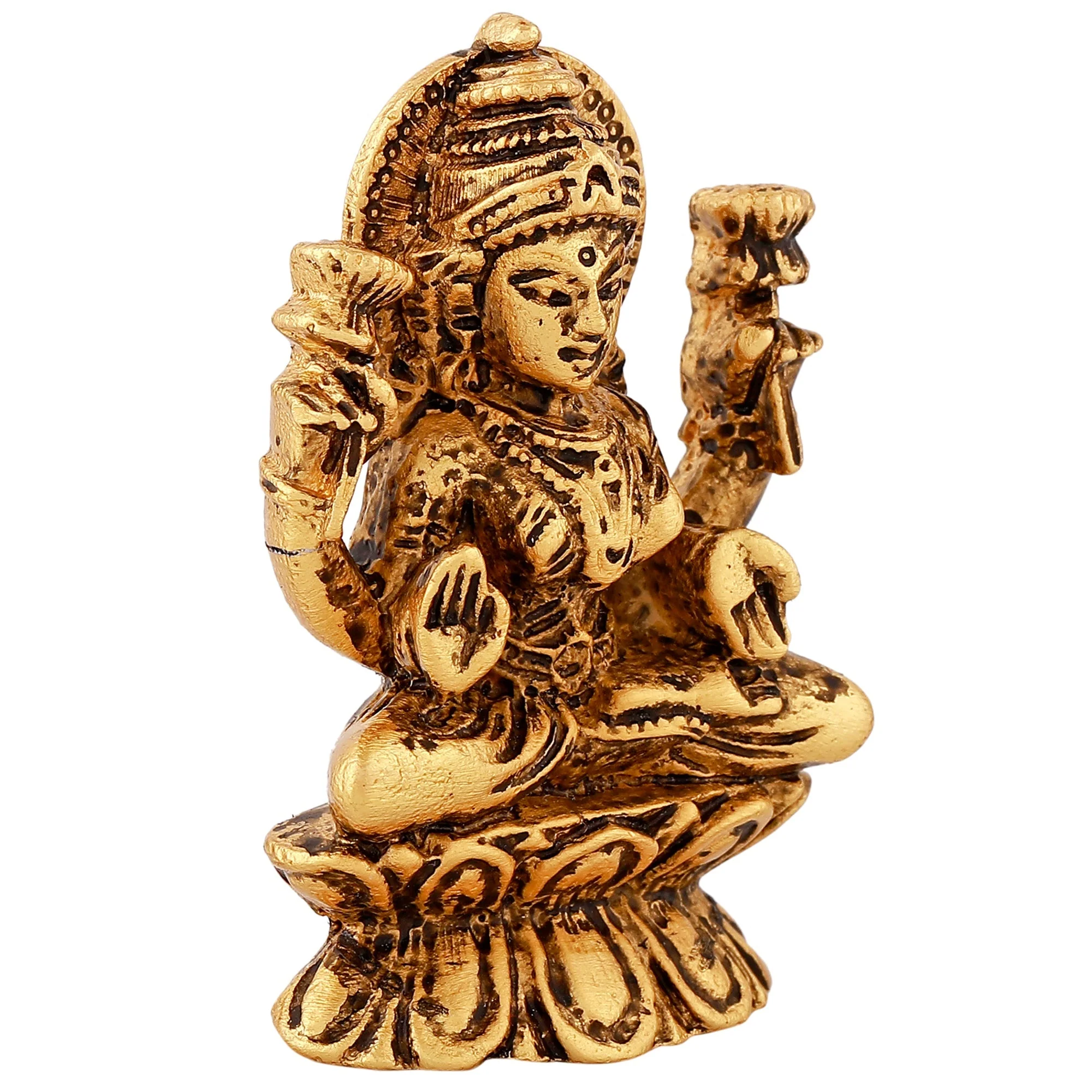 Estele Gold-Plated Antique Goddess Of Wealth Laxmi Devi On Lotus Idol For Home/Car Decor - Image 3