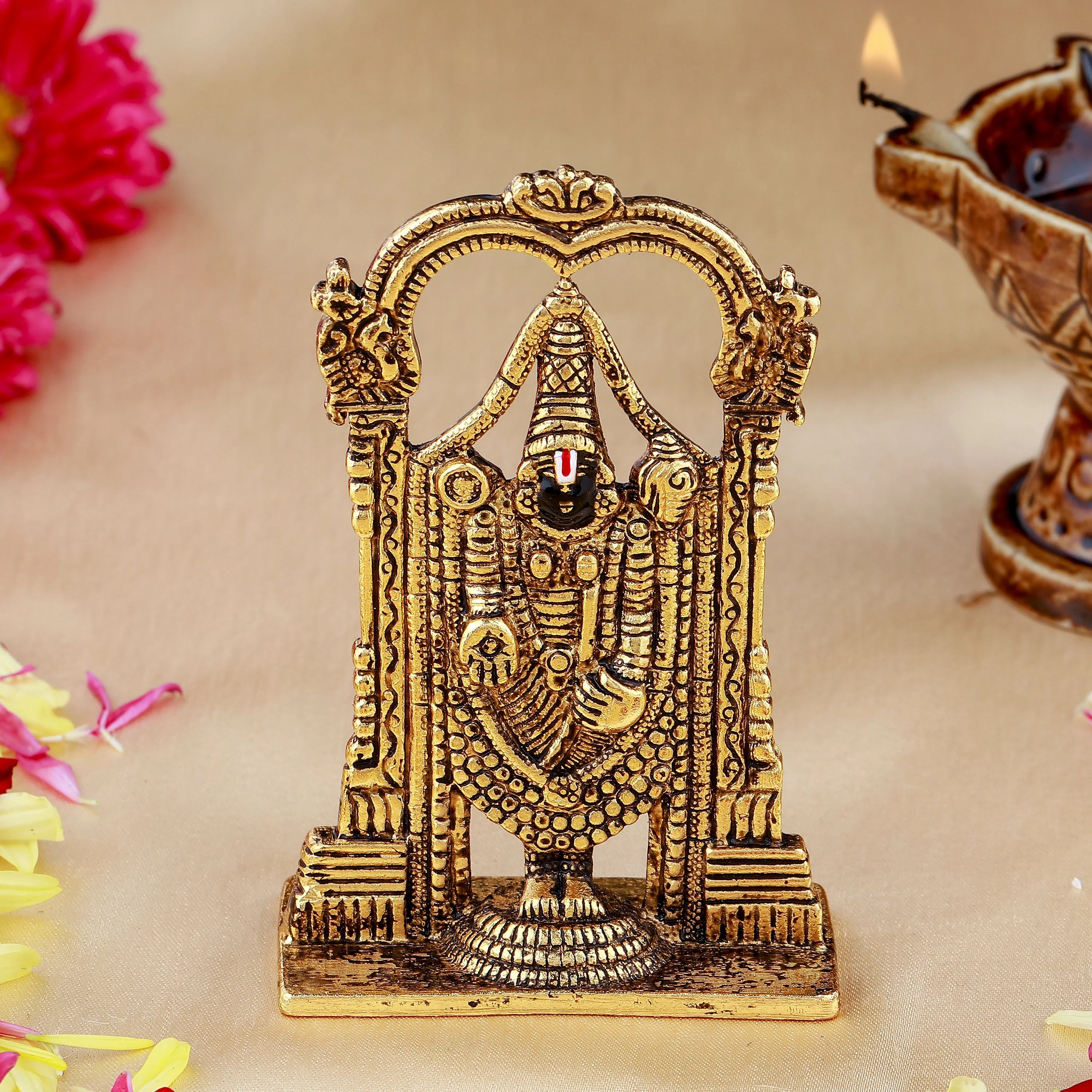 Estele Gold Plated Antique Lord Tirupati Balaji Idol Showpiece For Pooja Mandir/ Home Decorative
