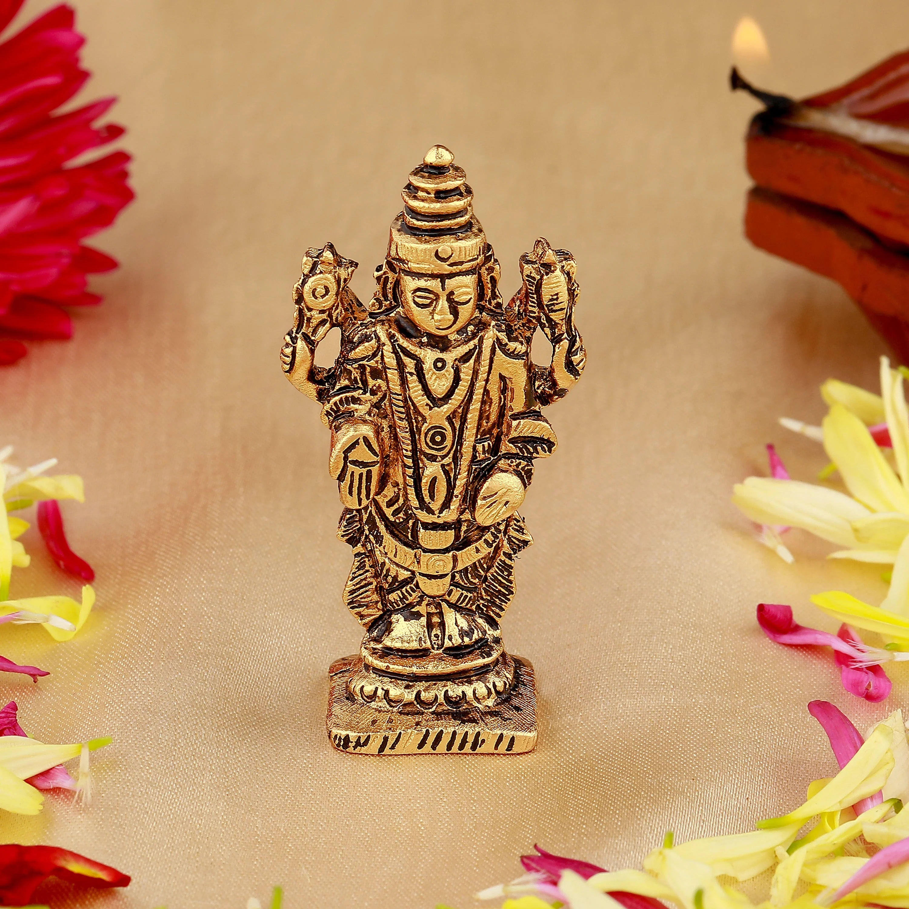 Estele Gold Plated Antique Lord Tirupati Balaji Idol Showpiece For Pooja Mandir/ Home Decorative