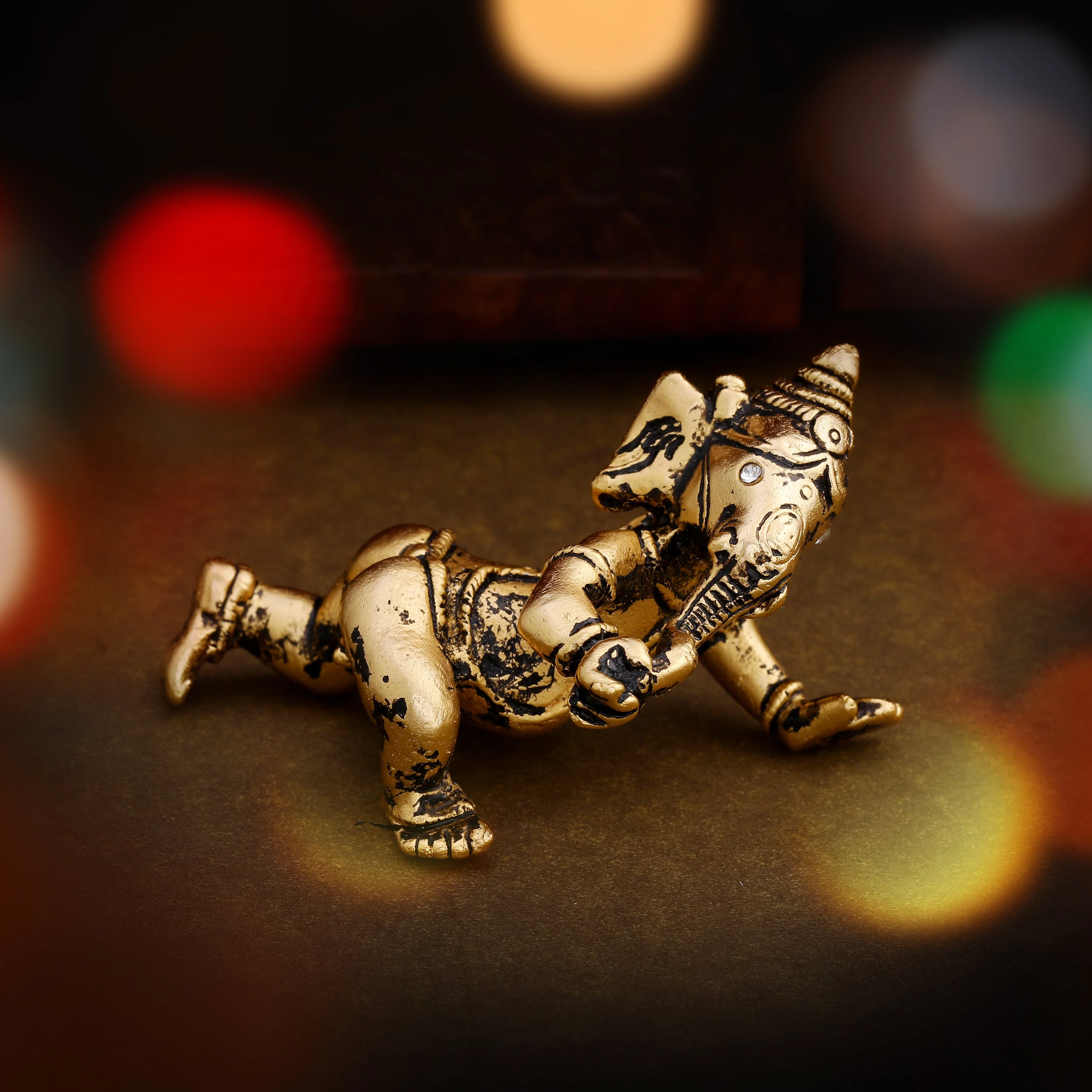 Estele Gold Plated Antique Spiritual Lord Bal Ganesh Idol For Gifts & House Warming/Home/Office Decors. - Image 9