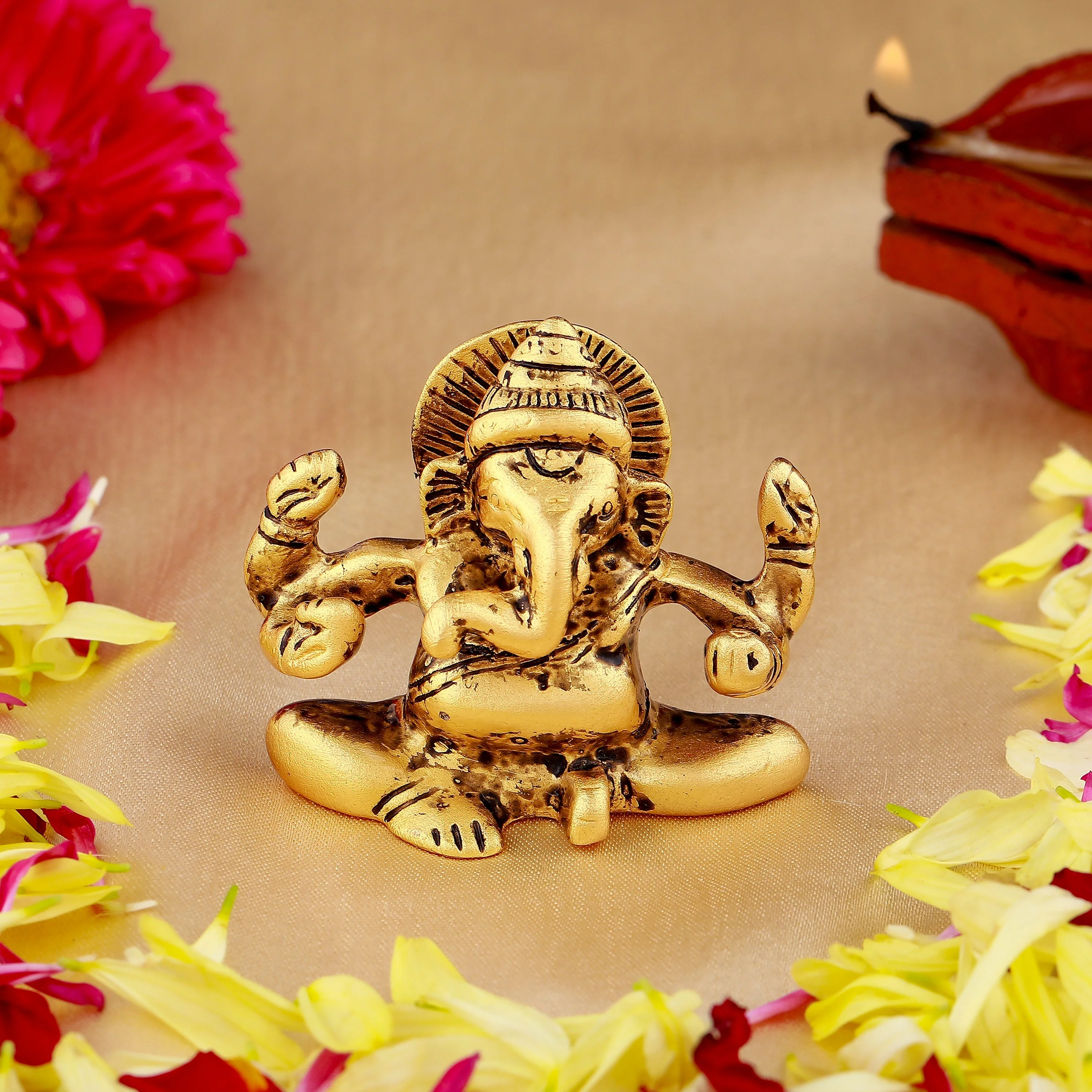 Estele Gold Plated Antique Spiritual Lord Ganesh Idol For Gifts & House Warming/Home/Office Decors.