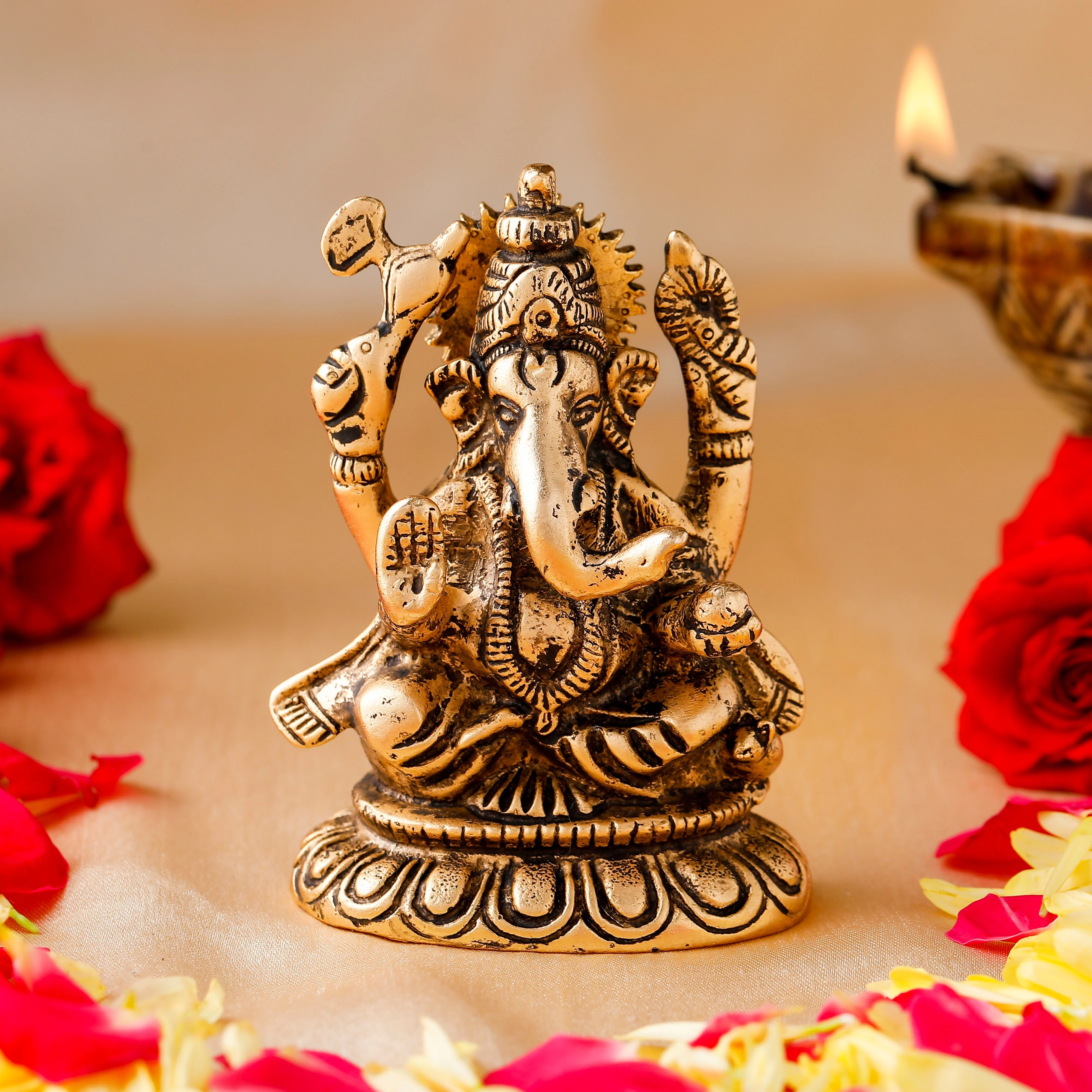 Estele Gold Plated Antique Spiritual Sharp Lord Ganesh Idol For Gifts & House Warming/Home/Office Decors.