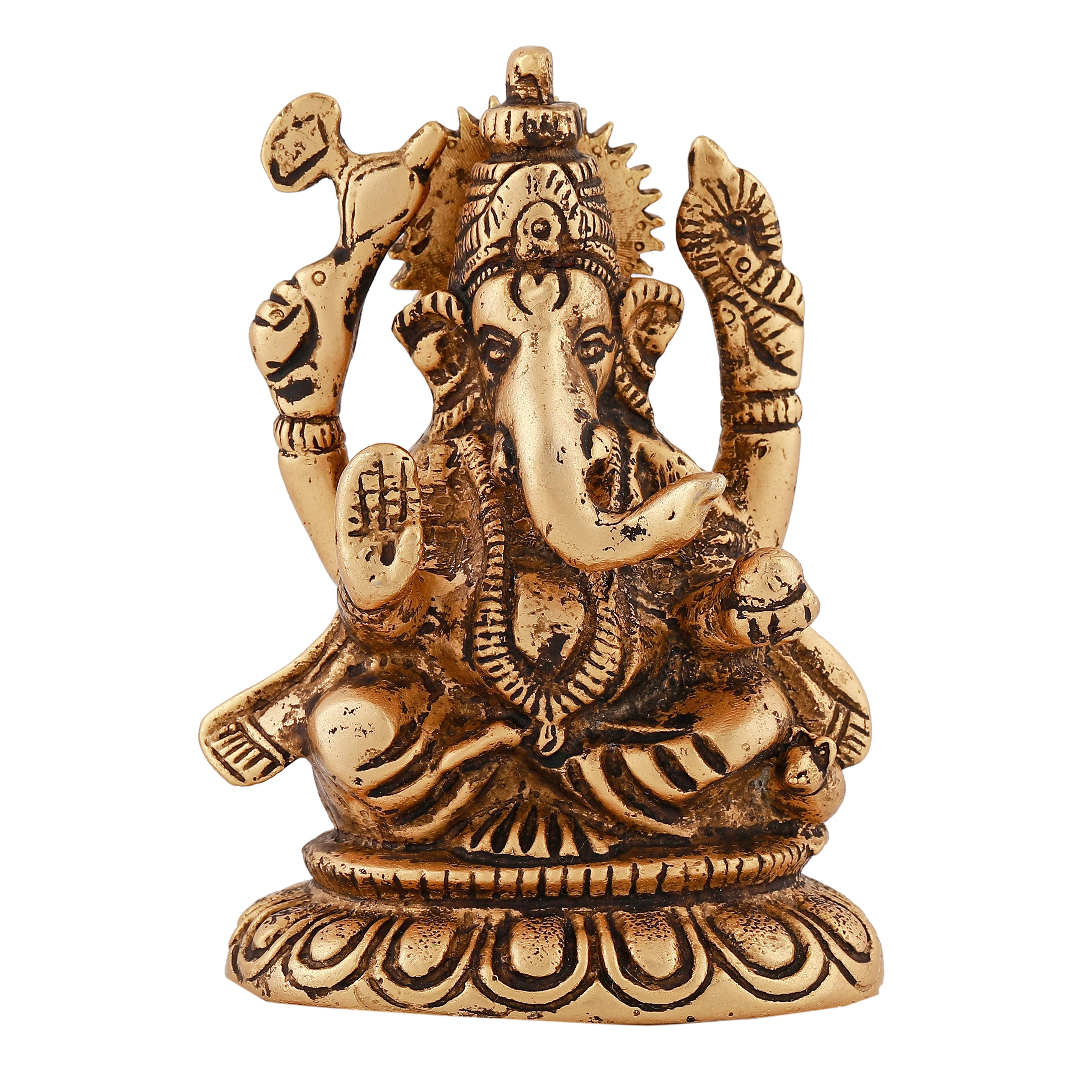 Estele Gold Plated Antique Spiritual Sharp Lord Ganesh Idol For Gifts & House Warming/Home/Office Decors. - Image 2