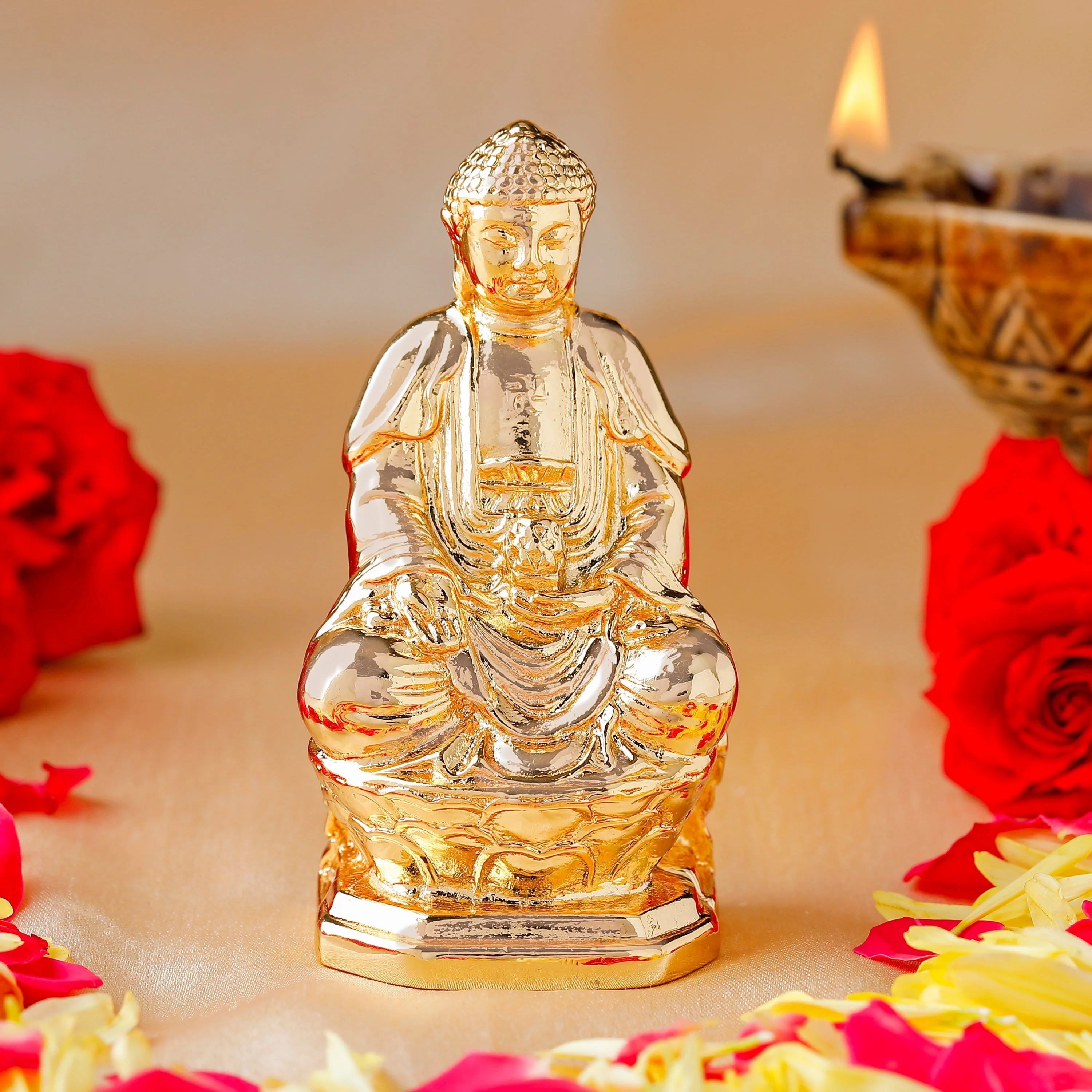 Estele Gold Plated Decorative Meditating Gautam Buddha Idol