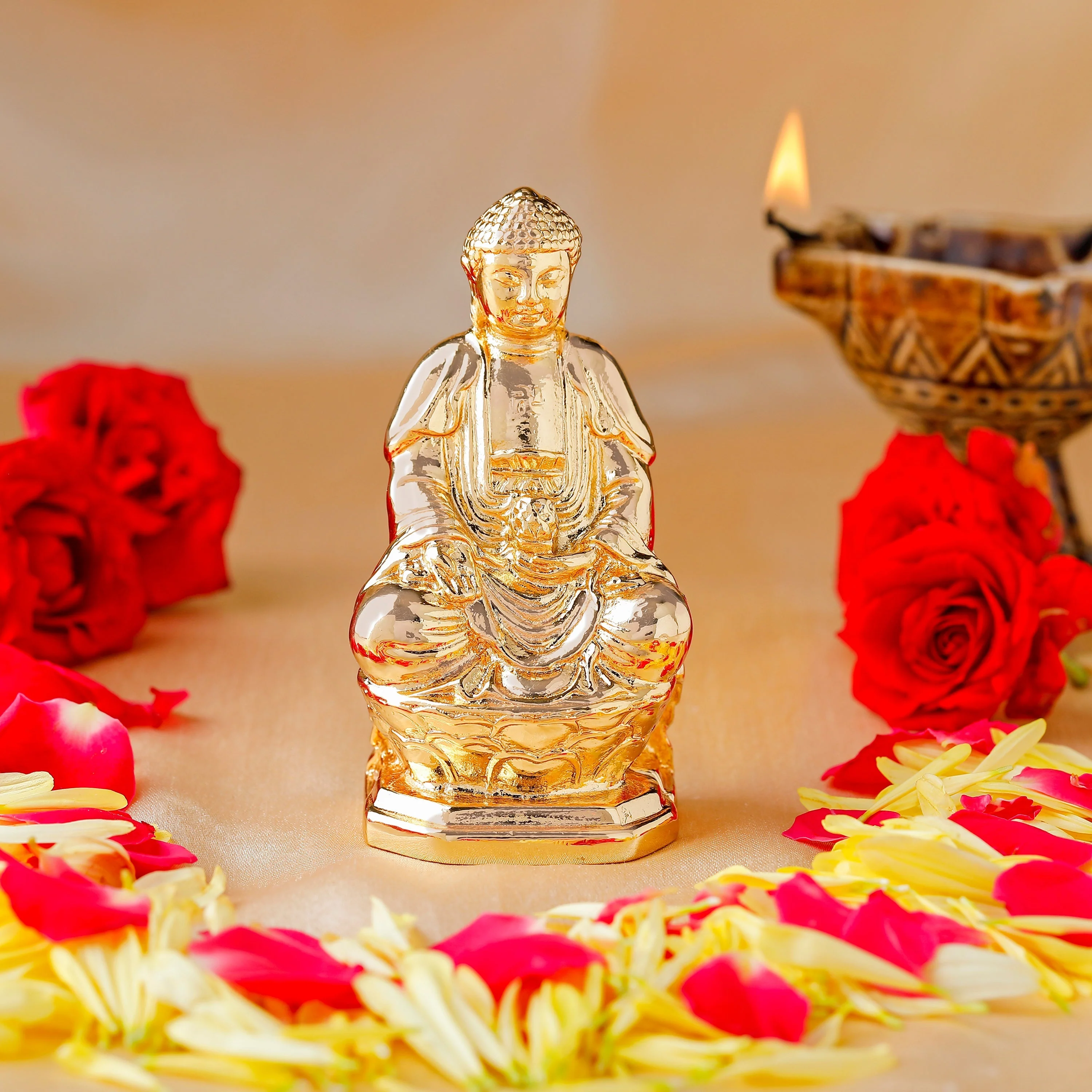Estele Gold Plated Decorative Meditating Gautam Buddha Idol - Image 2