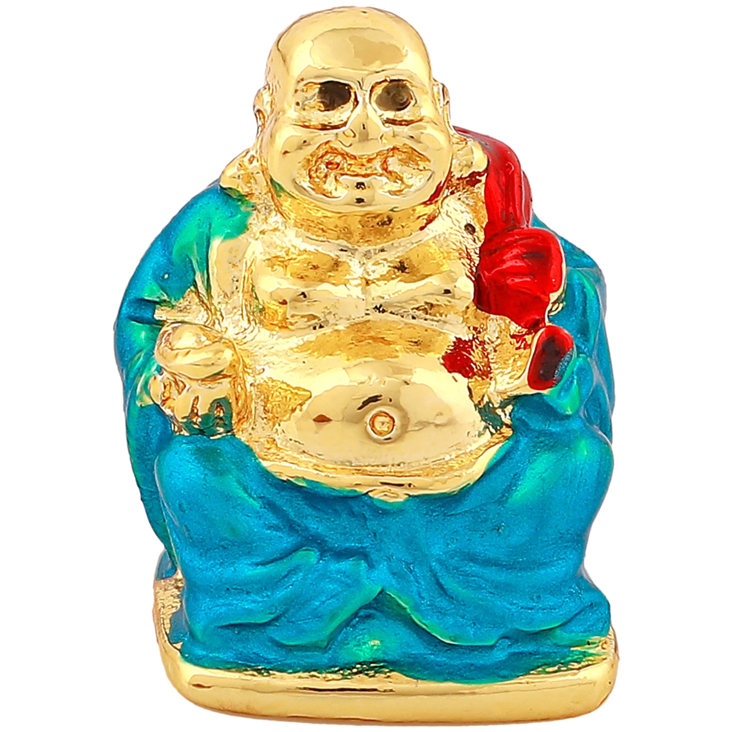 Estele Gold Plated Decorative Multi Color Enamel Laughing Buddha Idol - Image 2