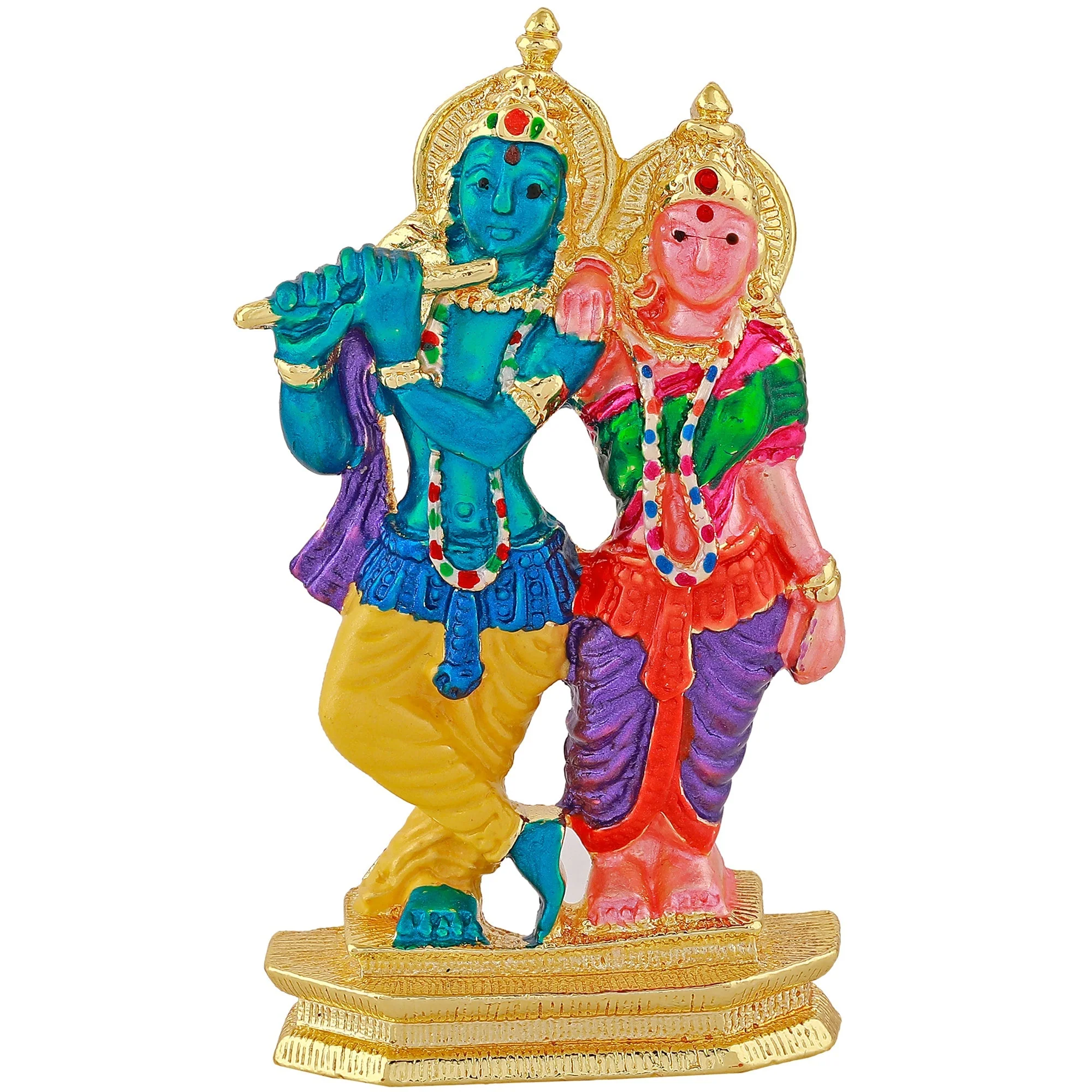 Estele Gold Plated Devotional Shree Radha Krishna Idol With Multi Color Enamel - Image 3