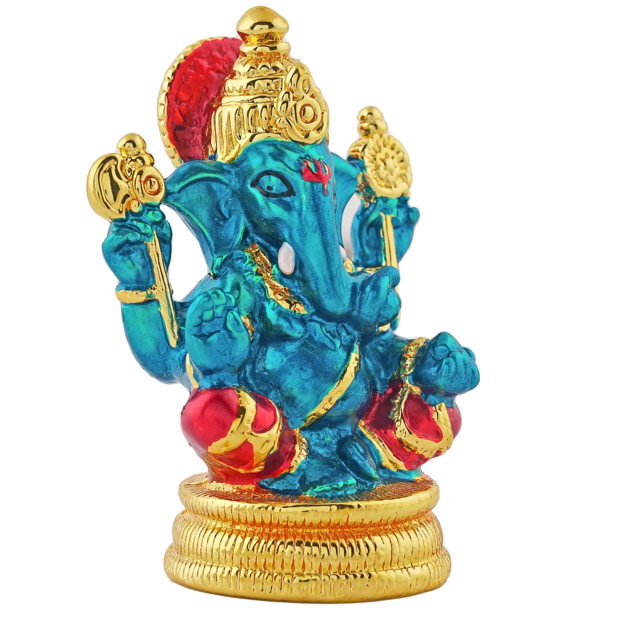 Estele Gold Plated Divine Ganesha With Multi Color Enamel Idol - Image 3