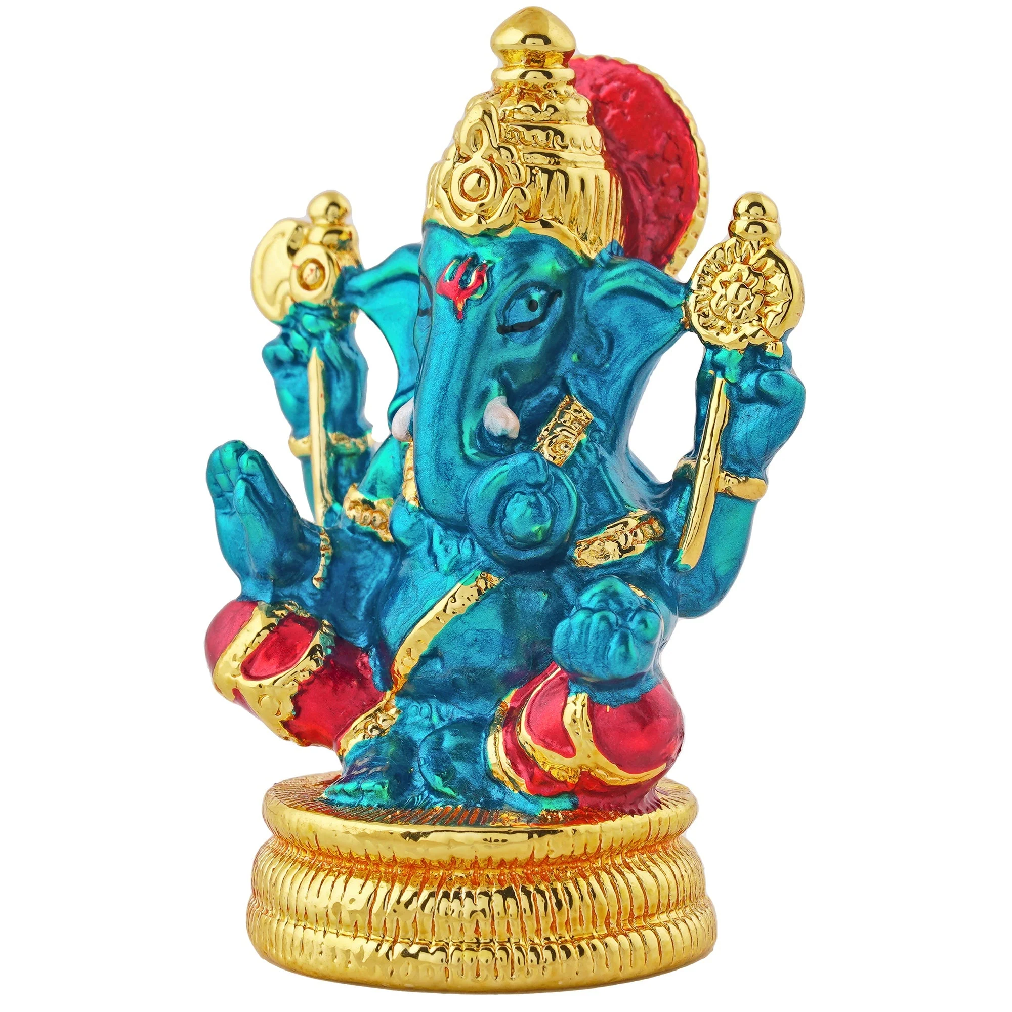 Estele Gold Plated Divine Ganesha With Multi Color Enamel Idol - Image 5