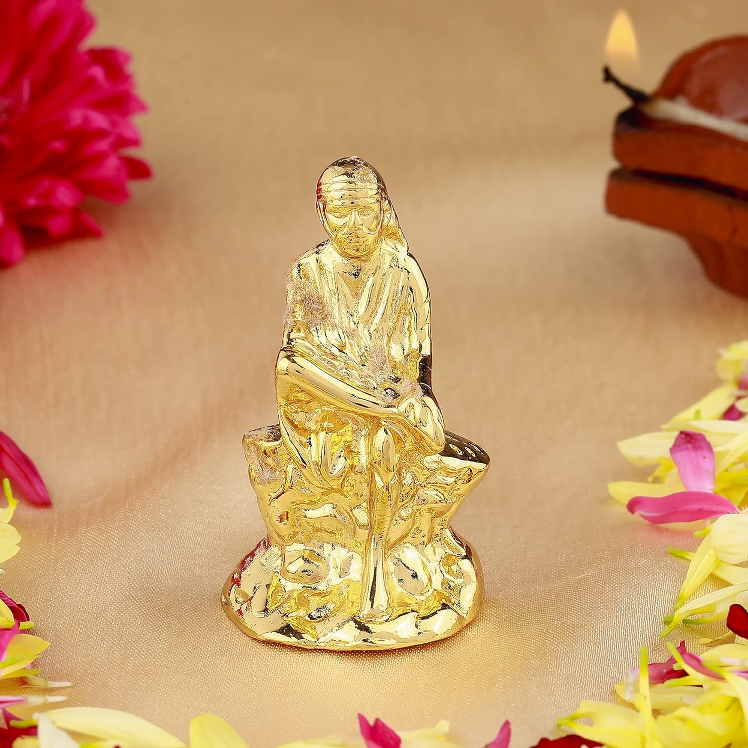 Estele Gold-Plated Divine Shirdi Sai Baba Idol For Pooja/Gifts/Car Decor.