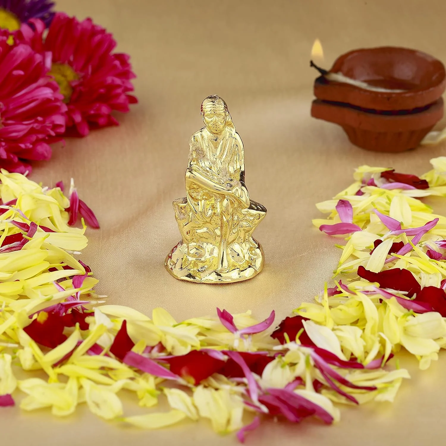 Estele Gold-Plated Divine Shirdi Sai Baba Idol For Pooja/Gifts/Car Decor. - Image 6