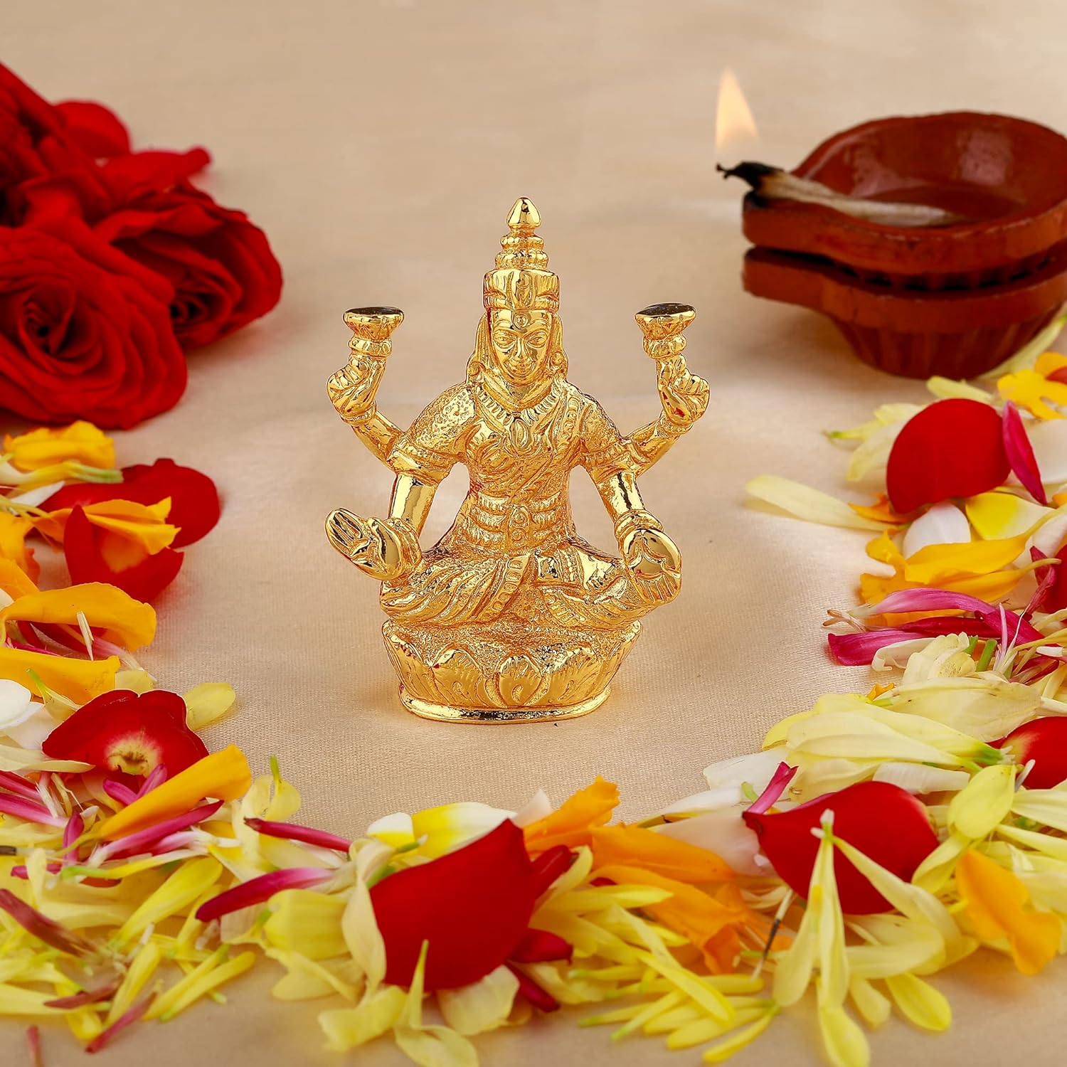 Estele Gold Plated Goddess Lakshmi Ji Idol - Image 3