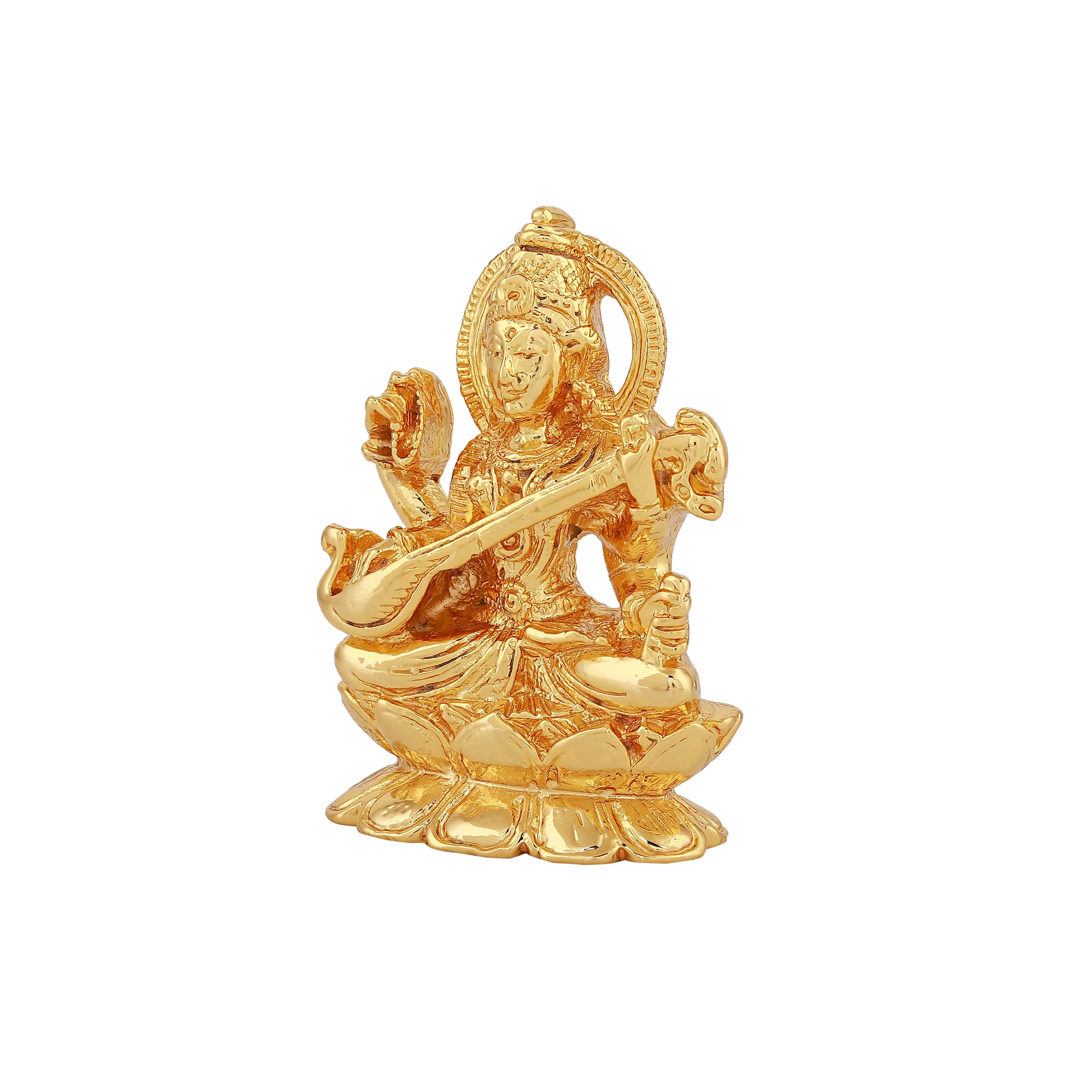 Estele Gold-Plated Goddess Of Knowledge Sarasvati Ma Idol For Pooja & Car Decor. - Image 8