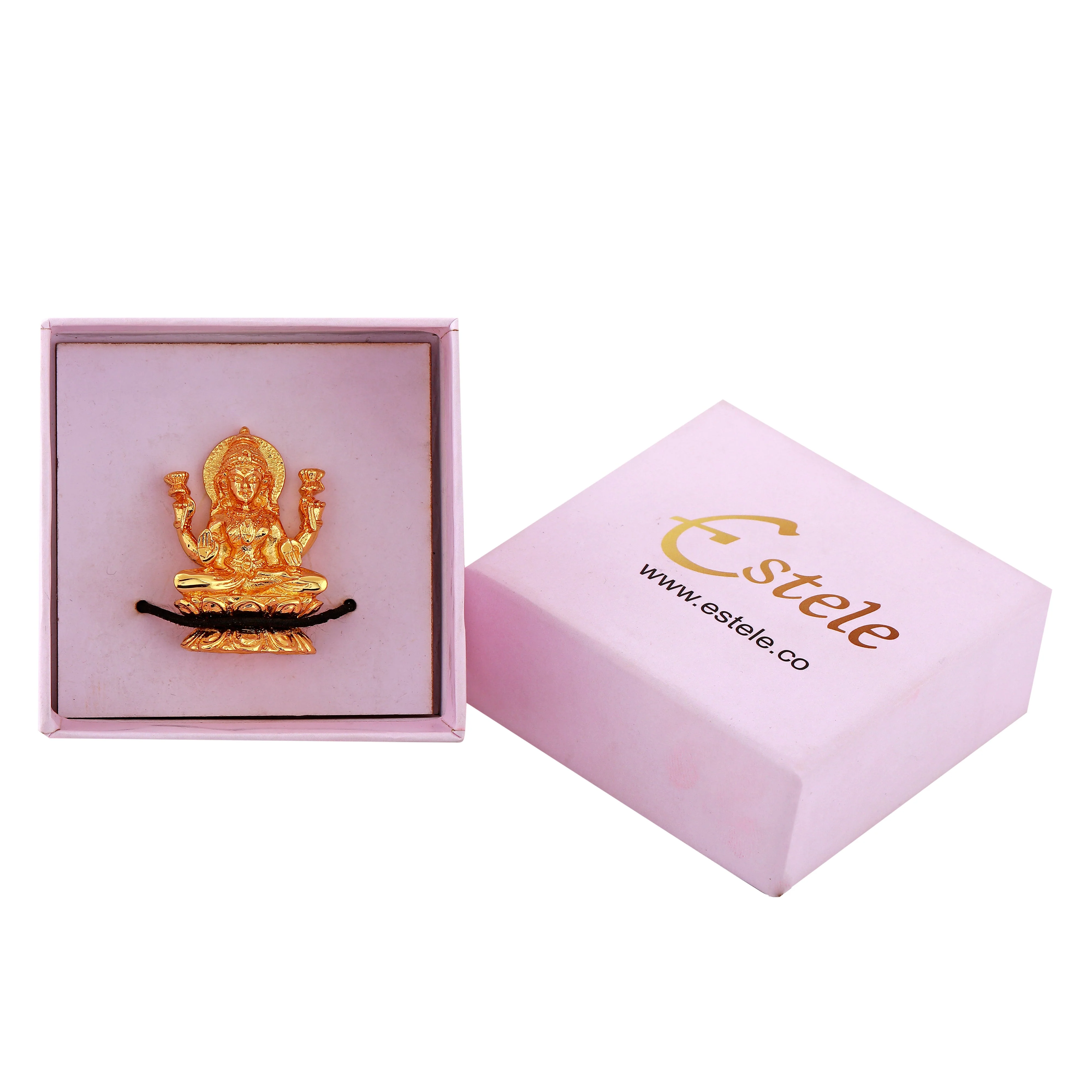 Estele Gold-Plated Goddess Of Wealth Laxmi Devi On Lotus Idol For Pooja/Car Decor - Image 5
