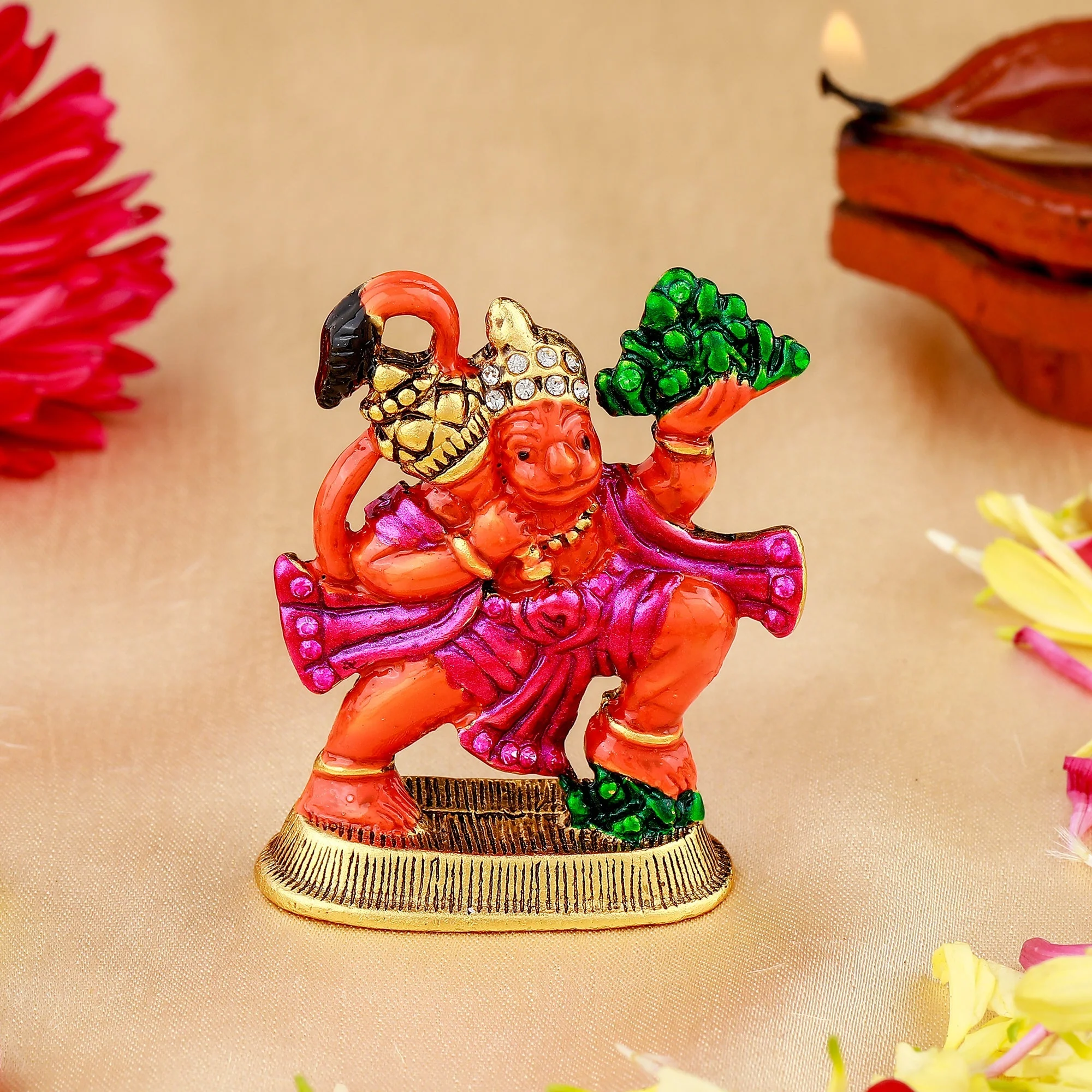 Estele Gold Plated Hanuman Ji With Multi-Color Enamel Idol