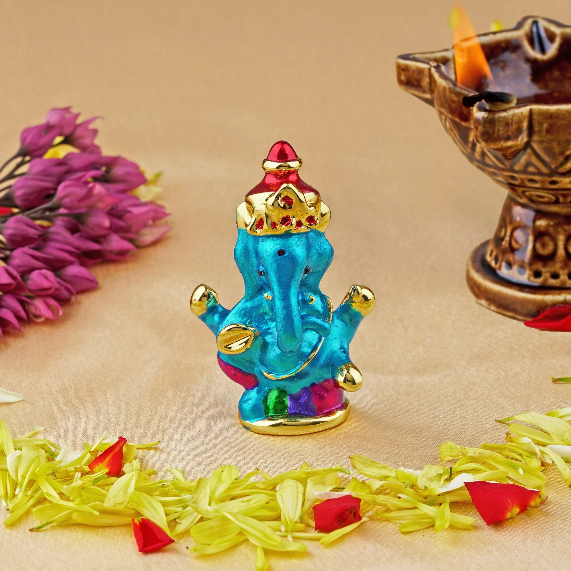 Estele Gold Plated Holy Ganesh Idol (Enamel)