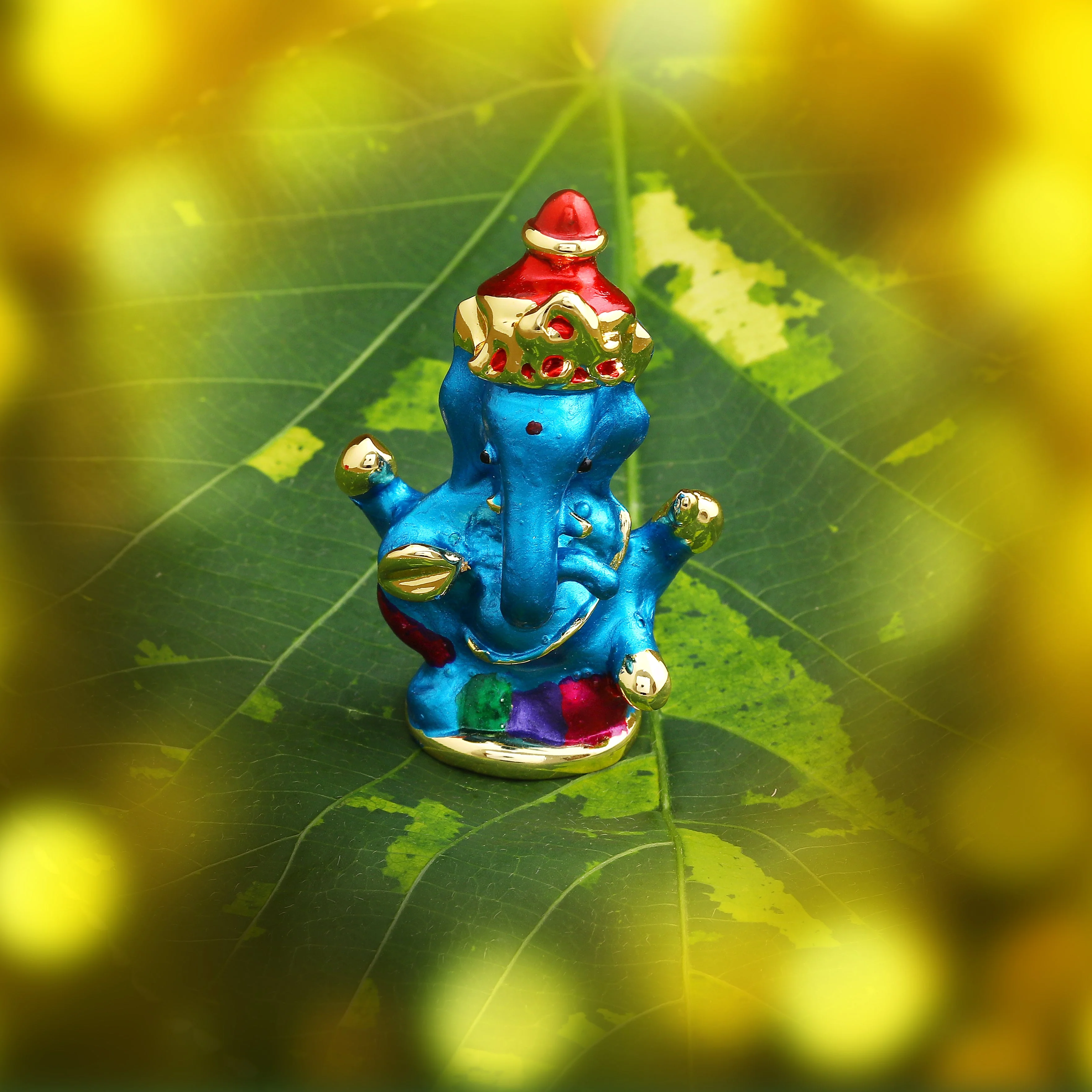 Estele Gold Plated Holy Ganesh Idol (Enamel) - Image 2