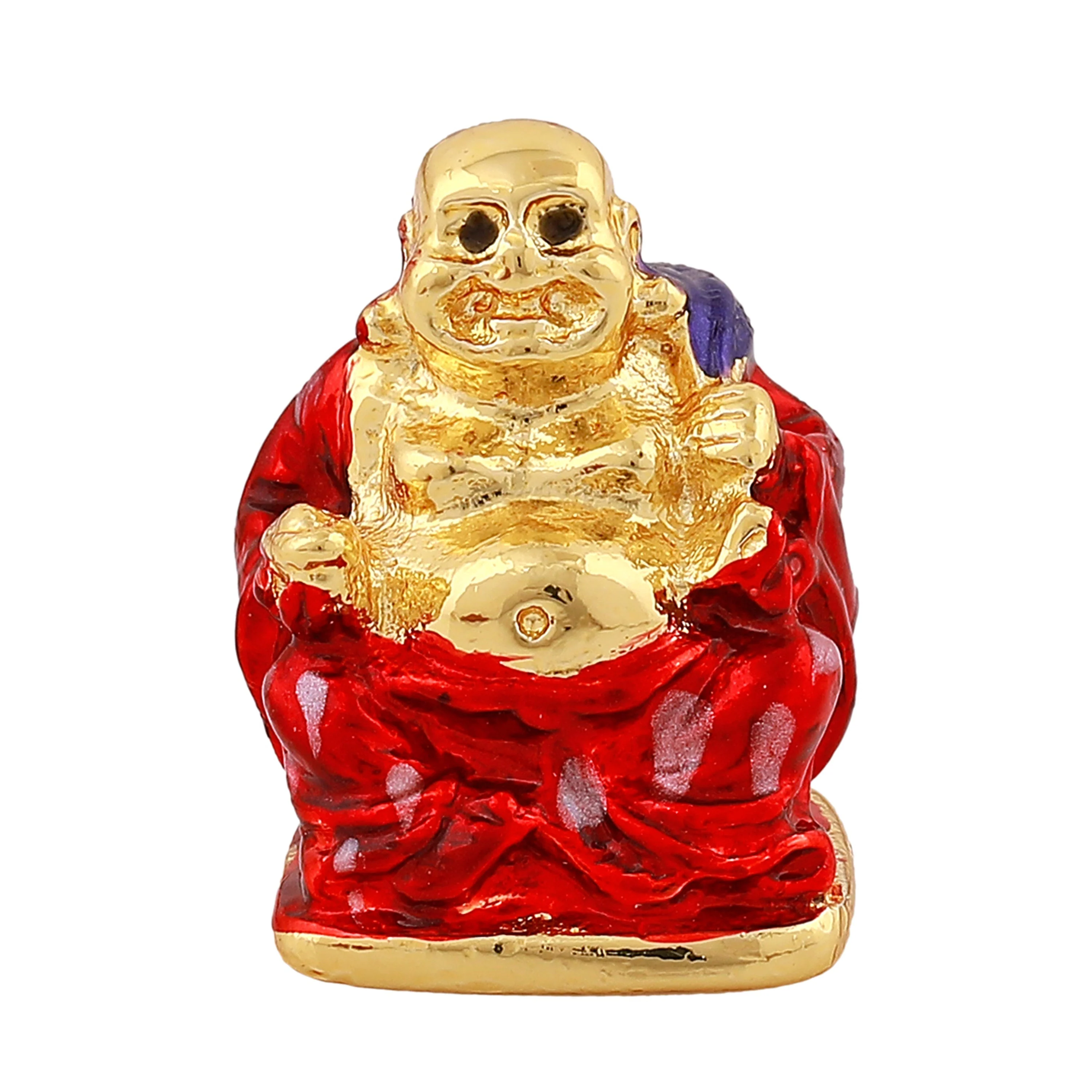 Estele Gold Plated Laughing Buddha With Red Enamel Idol For Perfect Home And Office/Car Decors. - Image 2