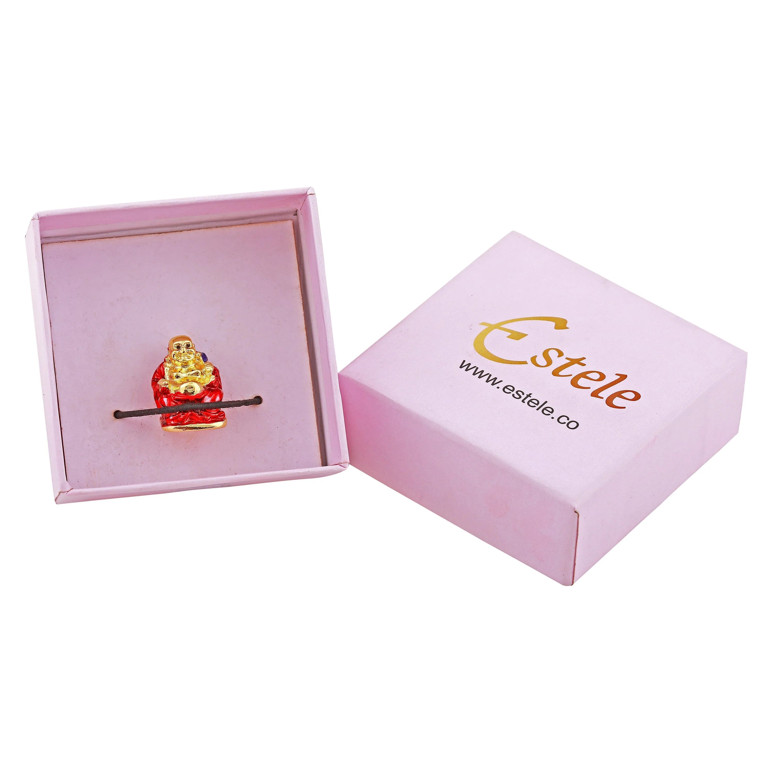 Estele Gold Plated Laughing Buddha With Red Enamel Idol For Perfect Home And Office/Car Decors. - Image 6