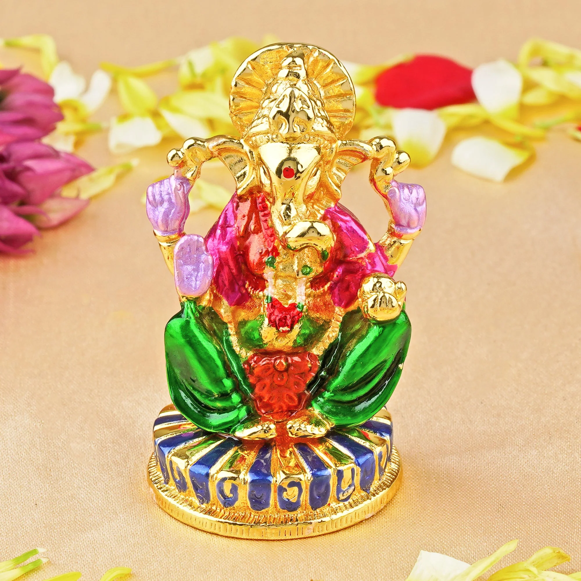 Estele Gold Plated Lord Ganesh Idol (Enamel) 30B-Ig