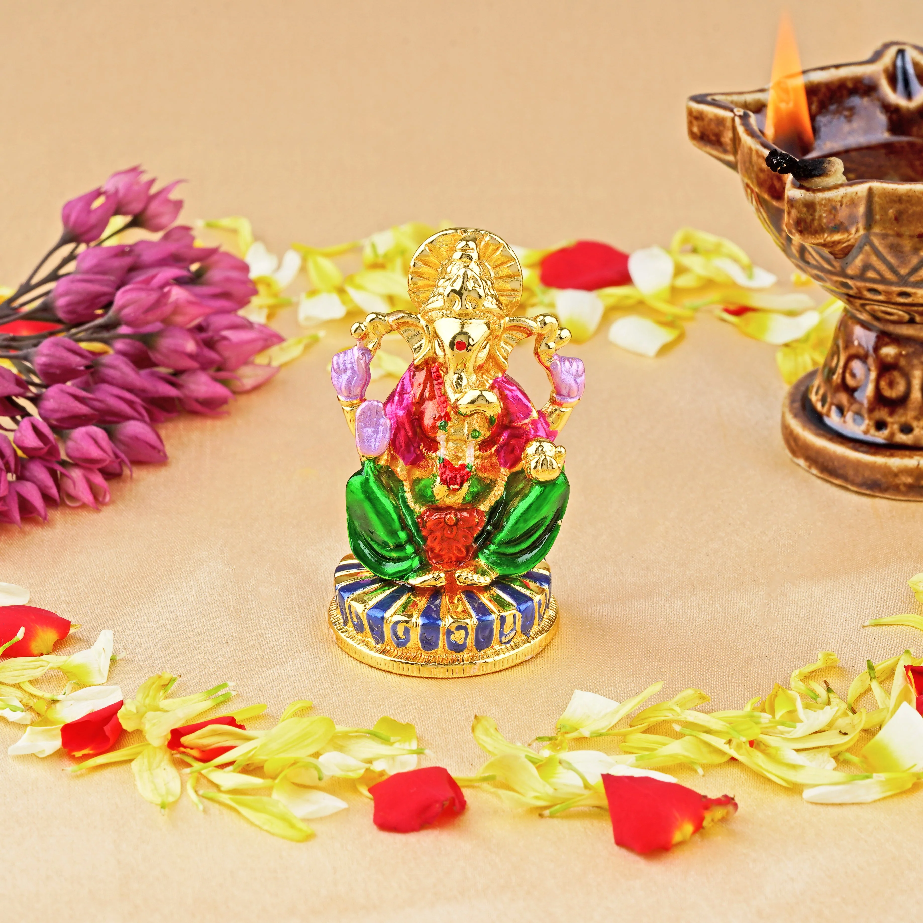Estele Gold Plated Lord Ganesh Idol (Enamel) 30B-Ig - Image 5