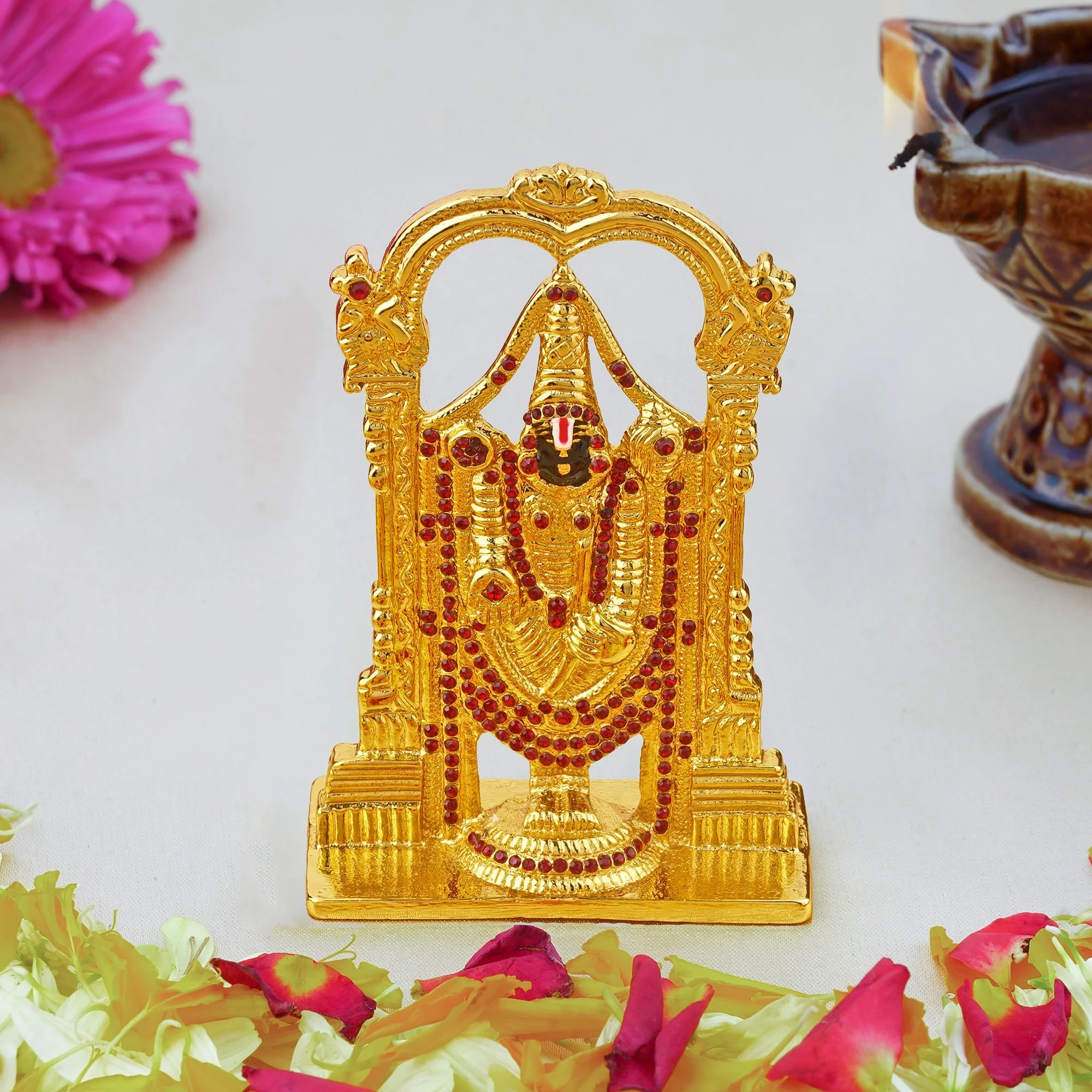 Estele Gold Plated Lord Tirupati Balaji Idol Showpiece For Pooja Mandir/ Home Decorative