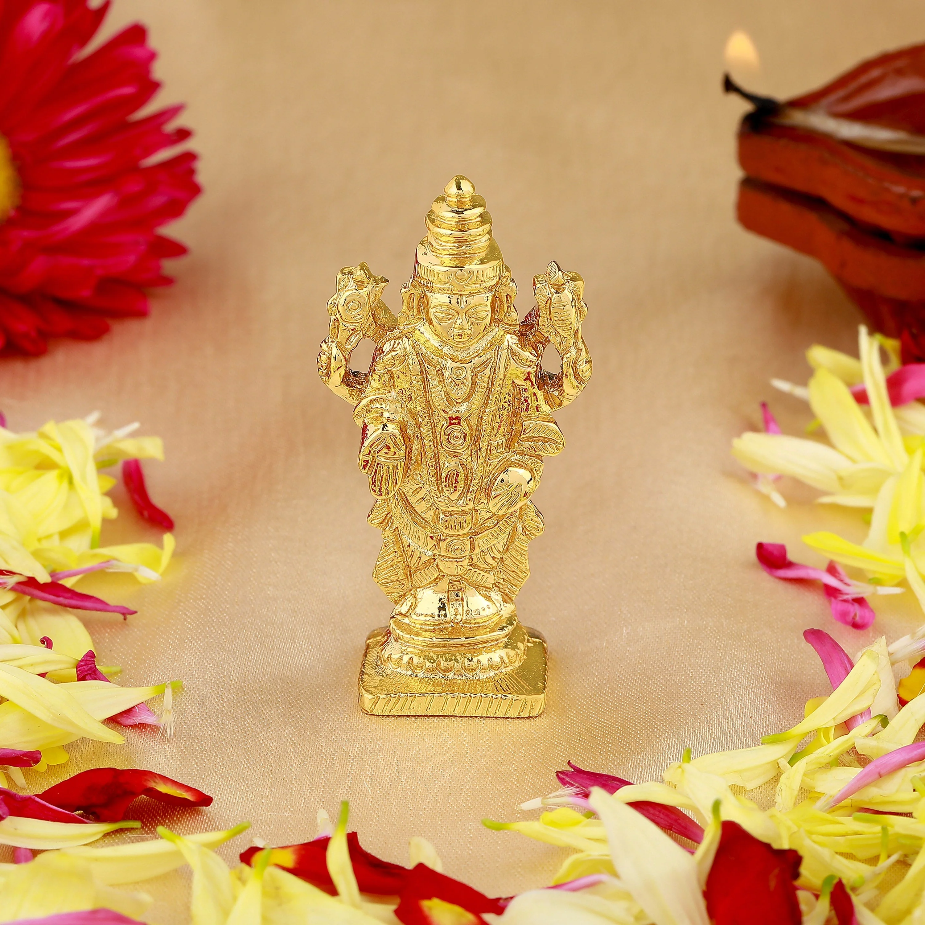 Estele Gold Plated Lord Tirupati Balaji Idol Showpiece For Pooja Mandir/ Home Decorative