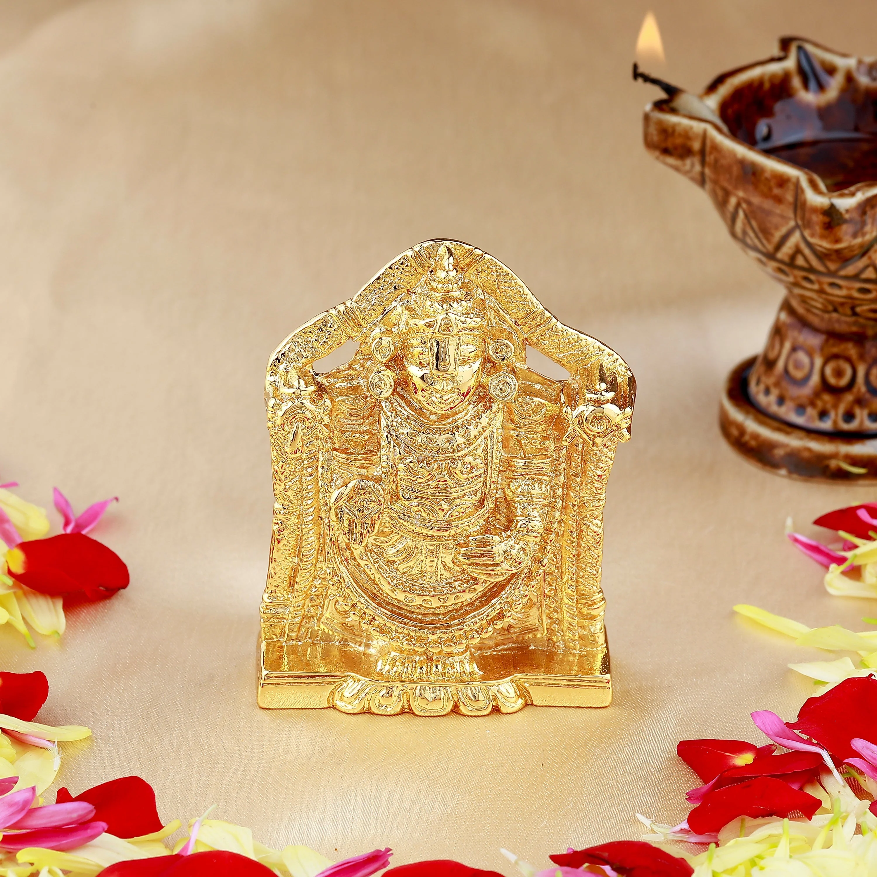 Estele Gold Plated Lord Tirupati Balaji Idol Showpiece For Pooja Mandir/ Home Decorative