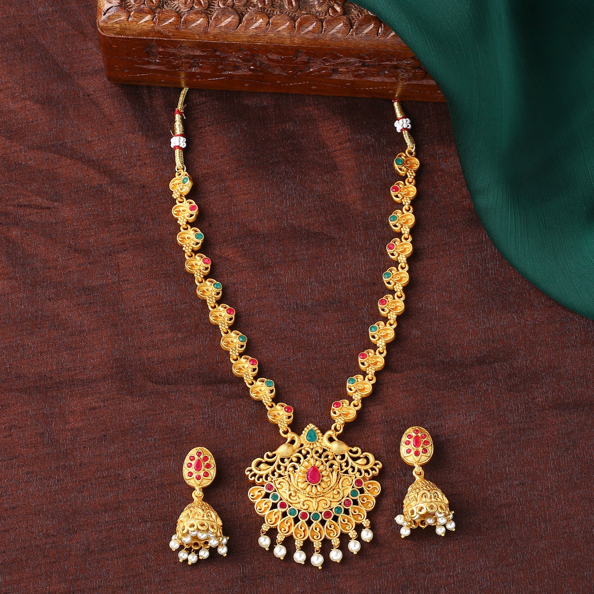 Estele Gold Plated Ravishing Peacock Designer Necklace Set With Crystals For Women