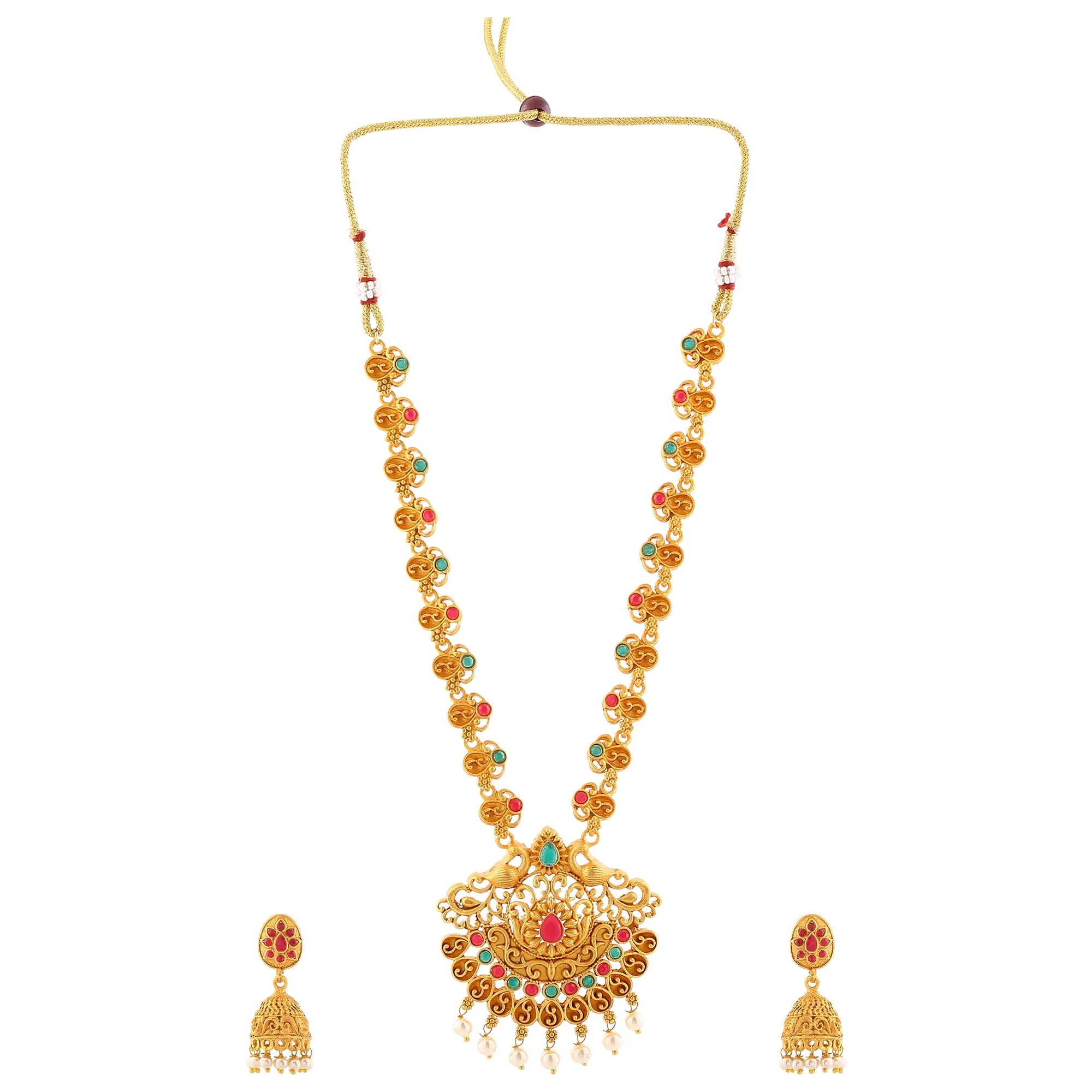 Estele Gold Plated Ravishing Peacock Designer Necklace Set With Crystals For Women - Image 2