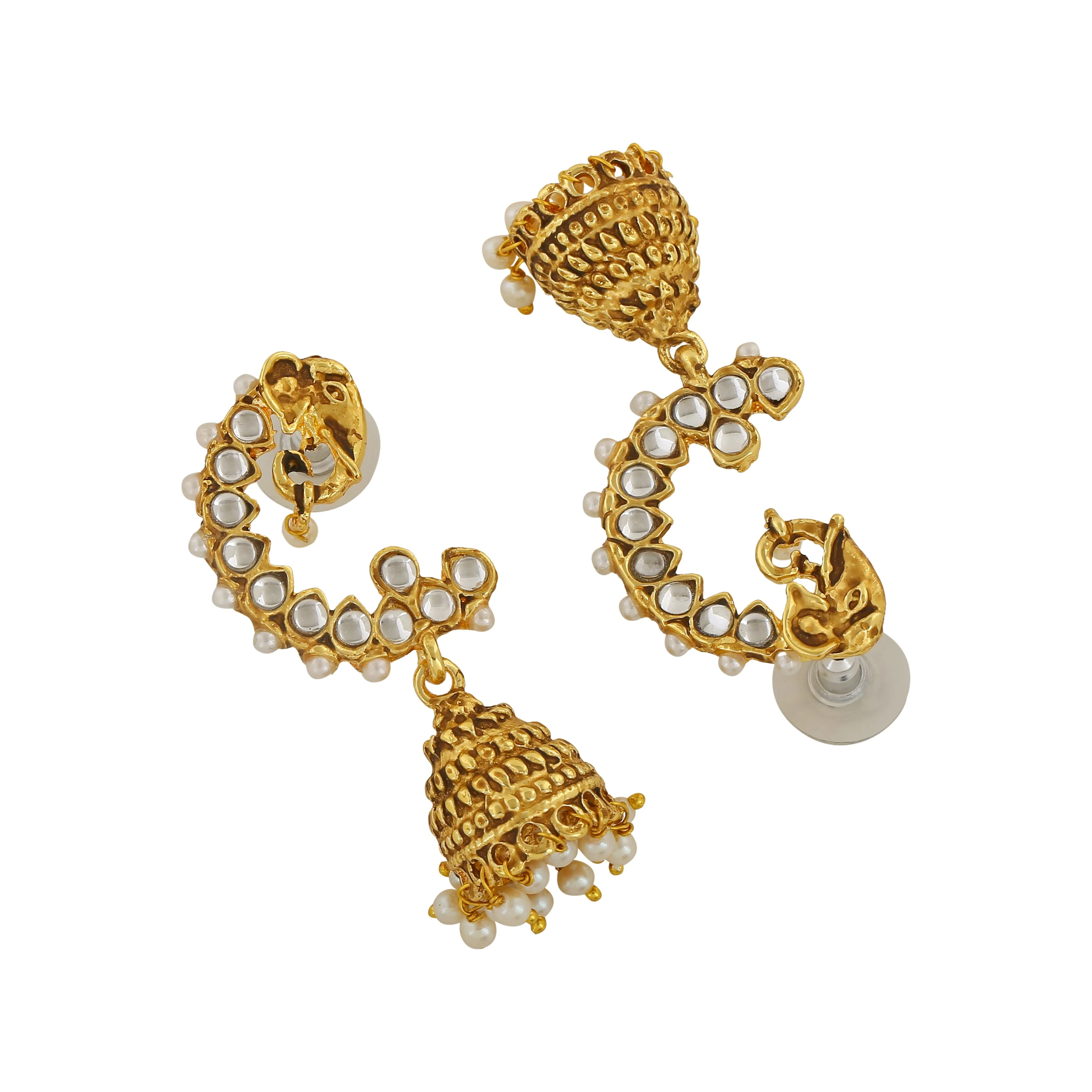 Estele Gold Plated Traditional Kundan Jhumka Earrings For Women - Image 3
