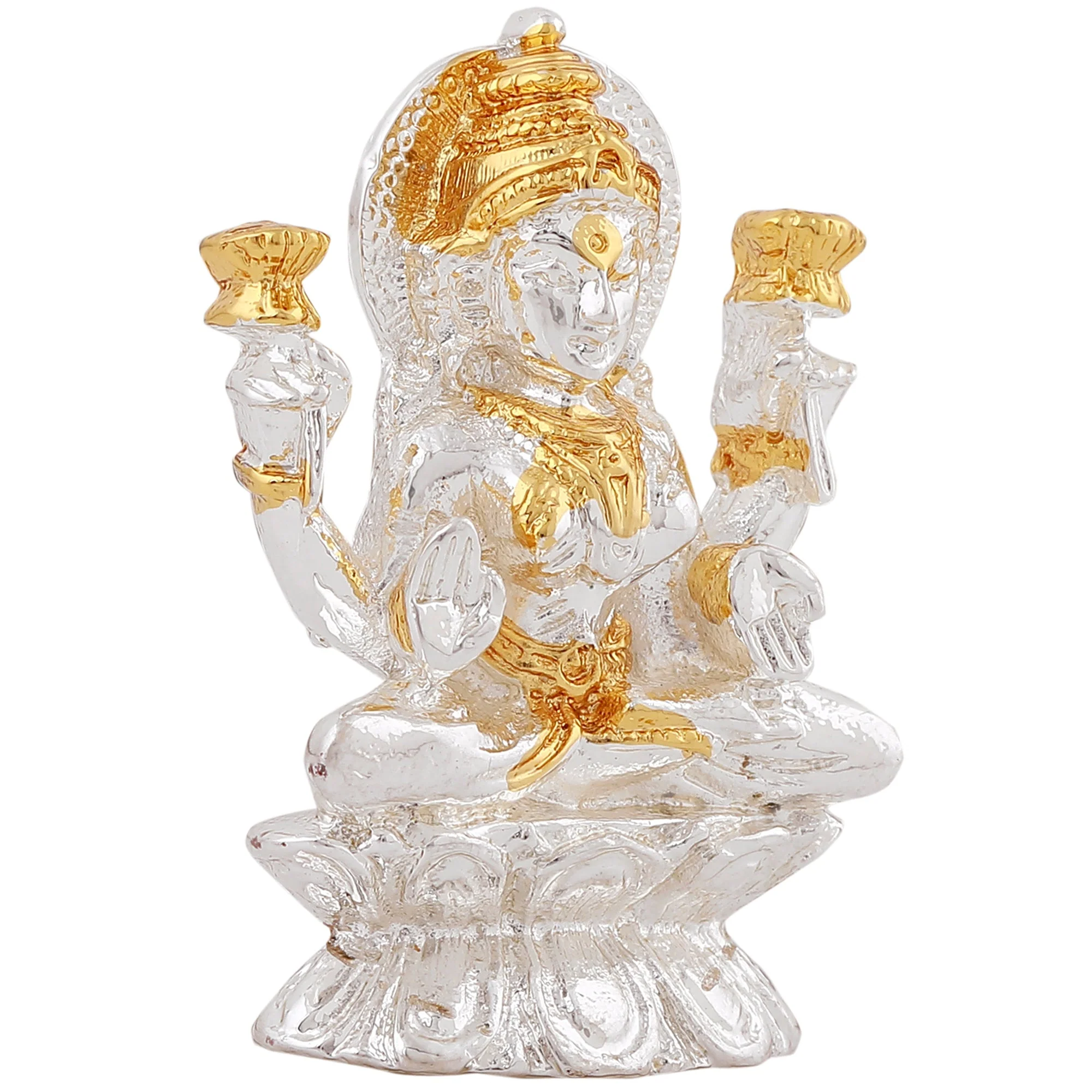 Estele Gold & Rhodium Goddess Of Wealth Laxmi Devi Idol On Lotus For Pooja/Car Decor. - Image 3