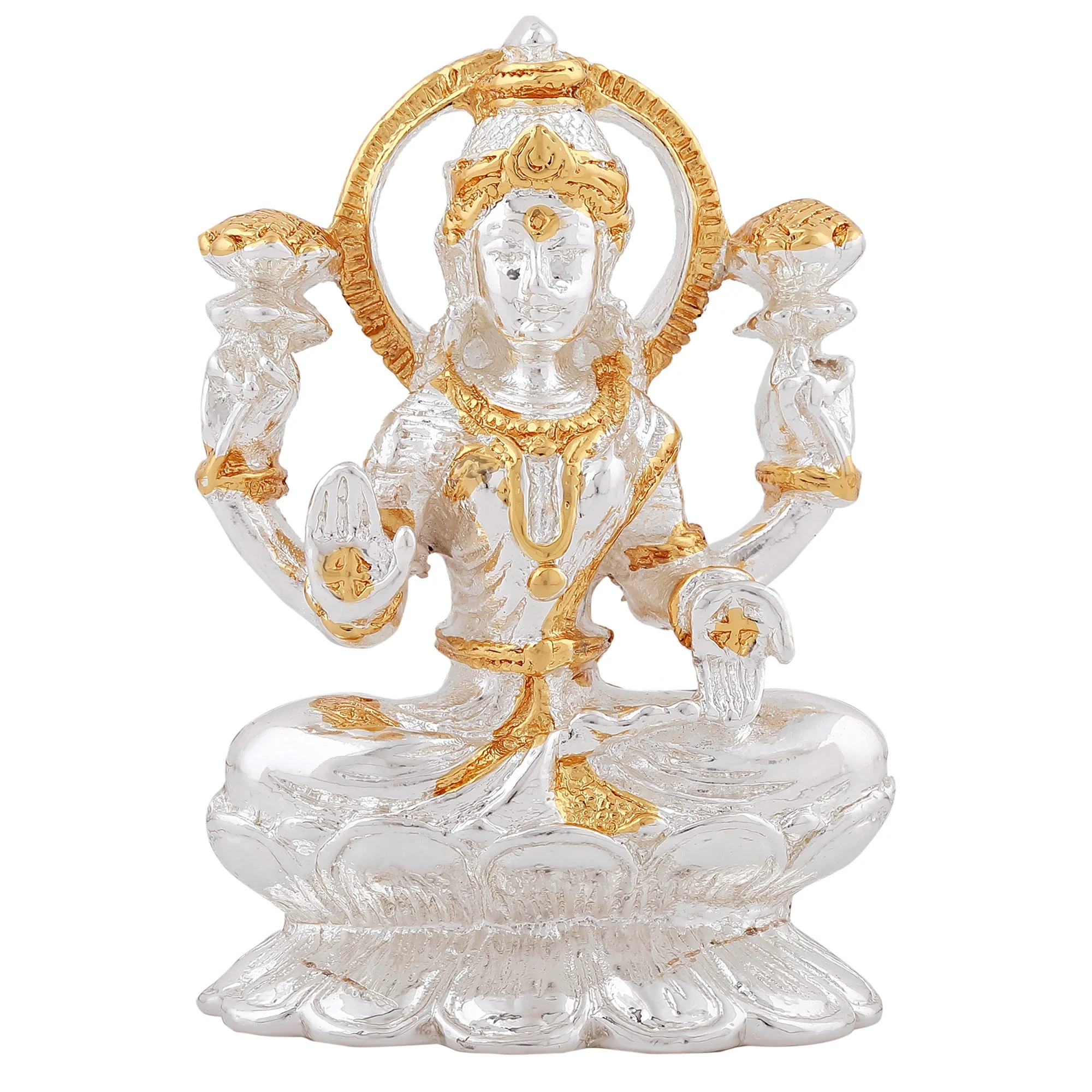 Estele Gold & Rhodium Goddess Of Wealth Laxmi Devi Idol On Lotus For Pooja/Car Decor. - Image 2