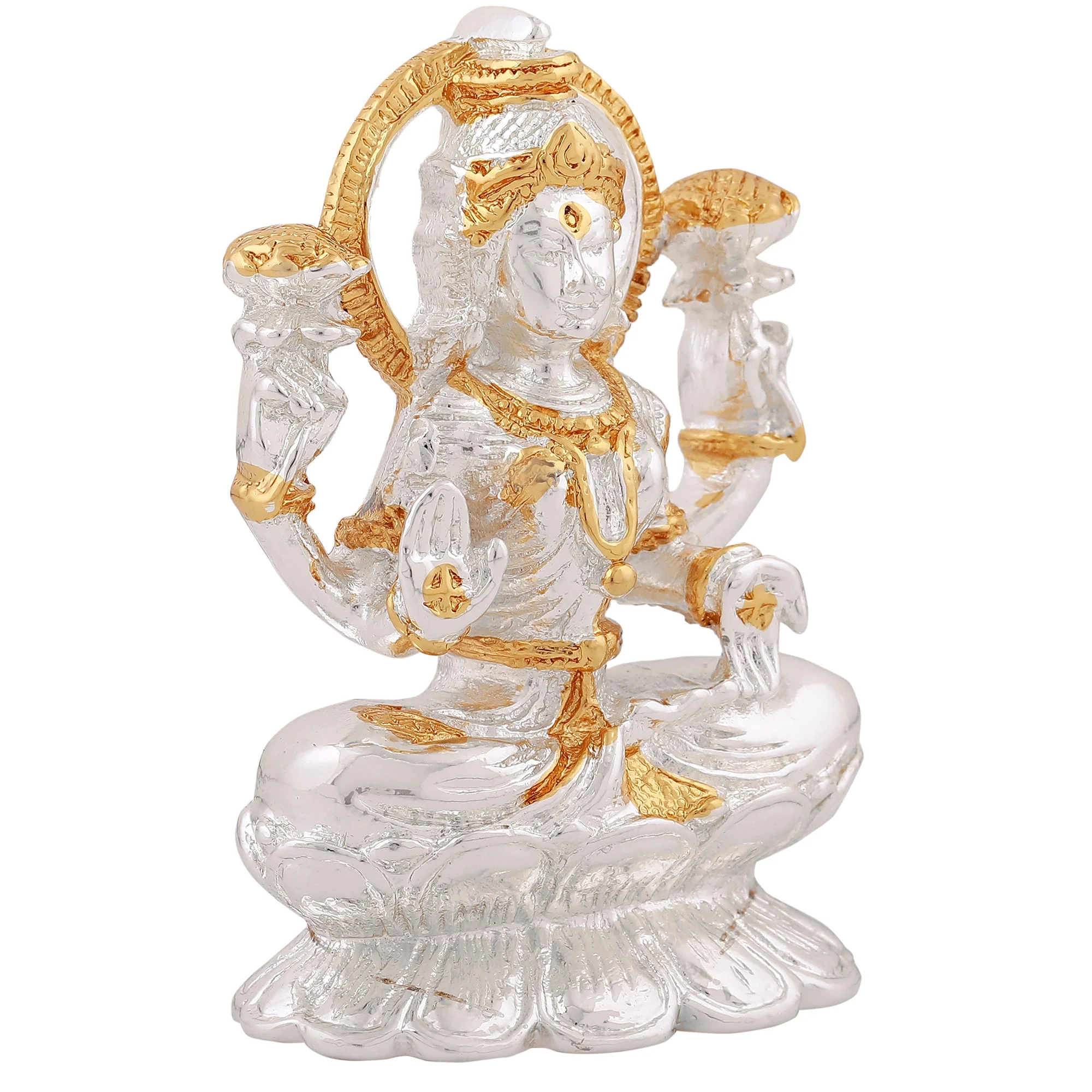 Estele Gold & Rhodium Goddess Of Wealth Laxmi Devi Idol On Lotus For Pooja/Car Decor. - Image 3